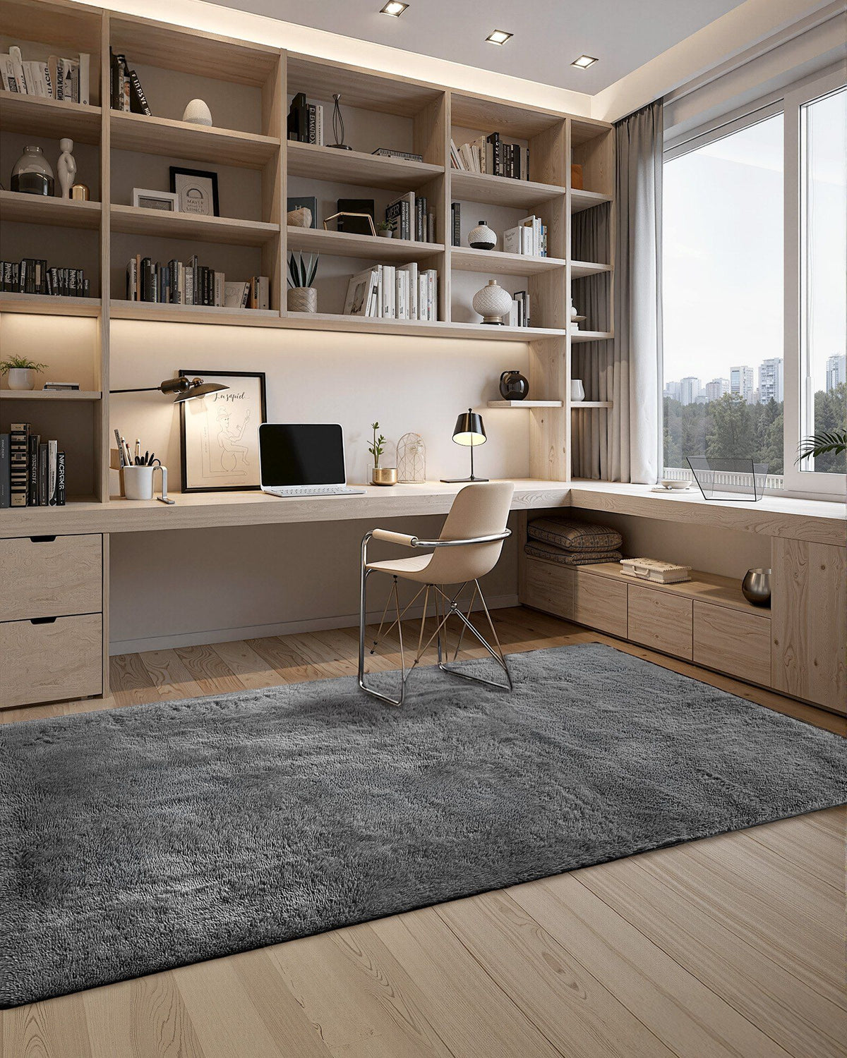 Indoor Plush Area Rugs, 1.52 x 2.44 m Soft Plush Carpet, Furry Shag Area Rugs for Living Room, Bedroom, Sunroom, Modern Home Decor Aesthetic, Non-Shedding, Non-Woven, Slip-Resistant, Dark Gray