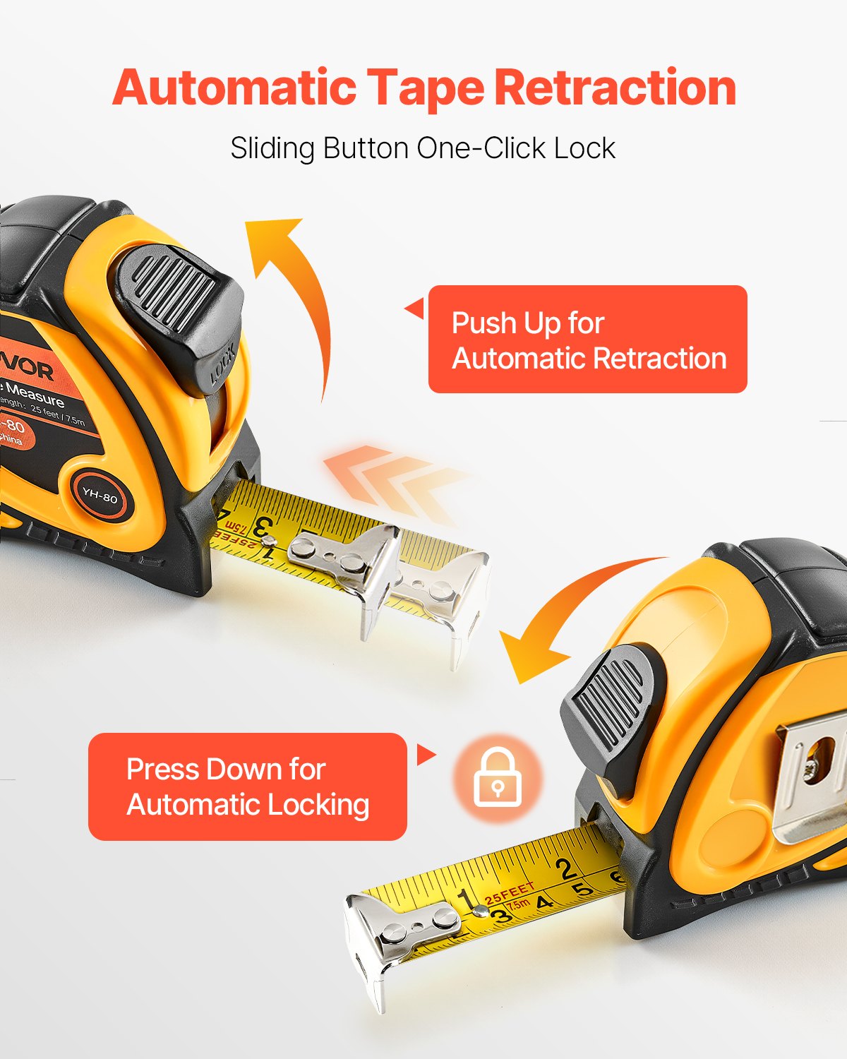 Tape Measure 7620mm Retractable Imperial Metric for Decoration