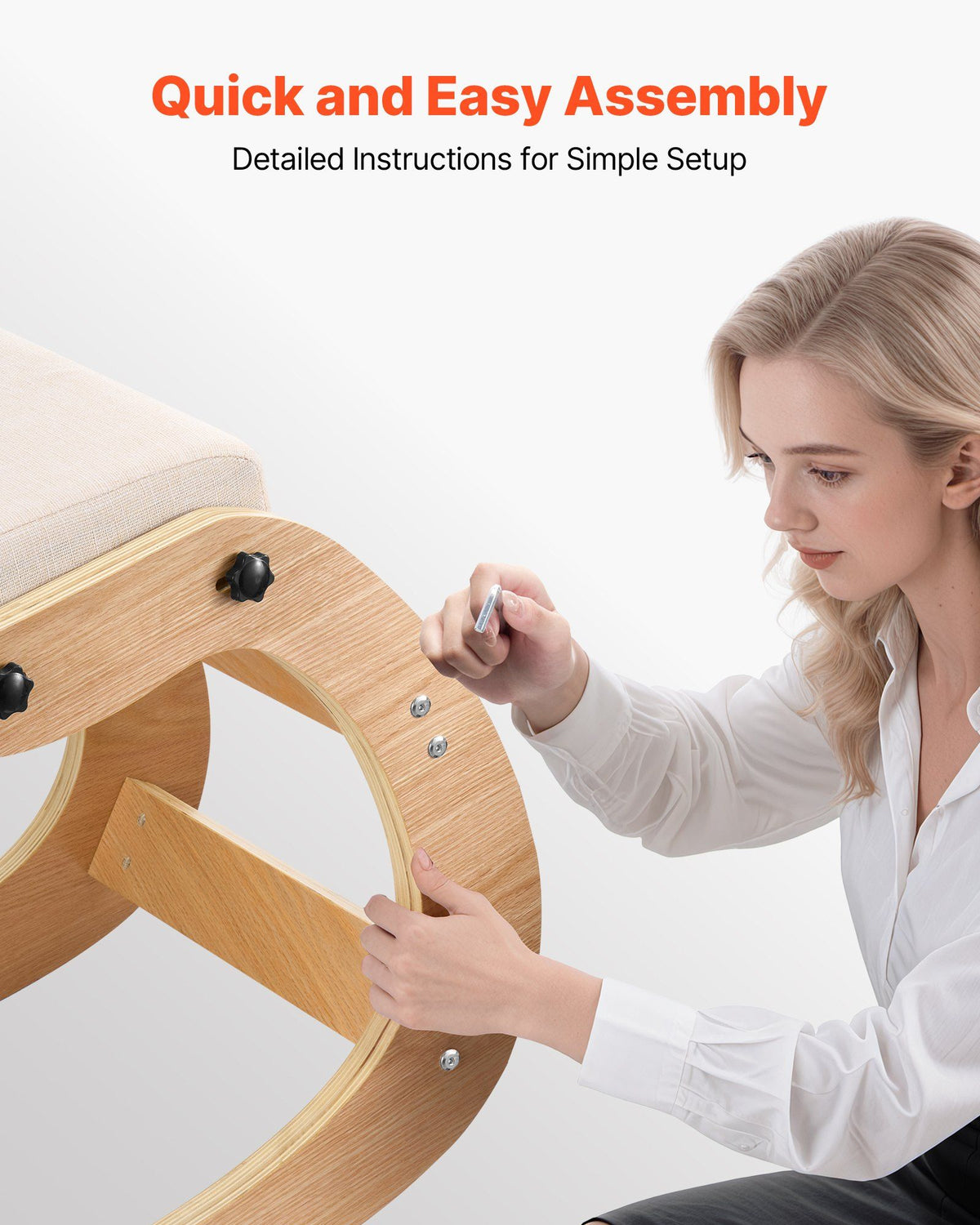 Ergonomic Kneeling Chair, Wooden Posture Knee Chair with Adjustable Thick Foam Cushions & Solid Wood Frame, Adjustable Height, Relief for Neck or Back Pain for Home, Office or Meditation, Beige
