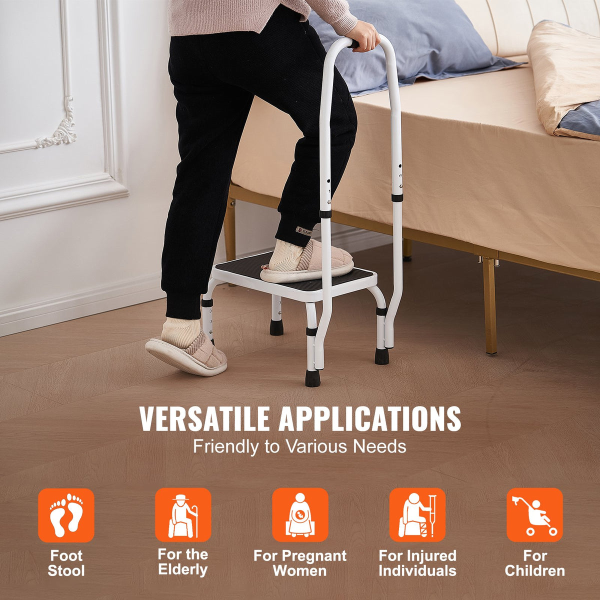 Step Stool 1-Step 150KG Capacity, 3 Adjustable Height with Handle Steel Step Ladder, Portable Toddler Step Stools for Adults, Non-Slip Sturdy Step Ladders for Office, RVs, Pets