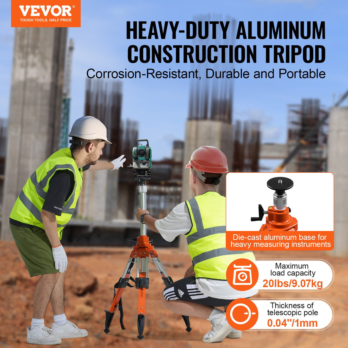 Laser Level Tripod Stand 5/8"-11 Thread 27.16-67.71 in Height Adjustment