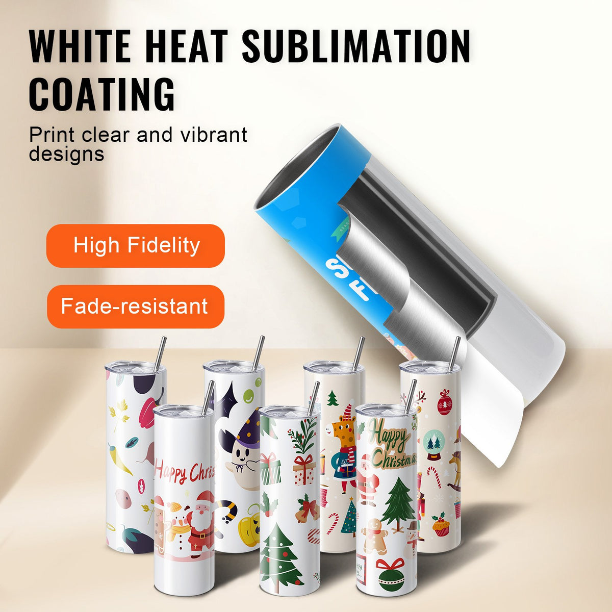 8 Pack Straight Sublimation Tumblers, 30 oz Blank Tumbler Bulk, Stainless Steel Double Wall Tumbler Cups with Straw, Lid, Brush, Base, Shrink Wrap, Gift Box, for Heat Press and Heat Transfer