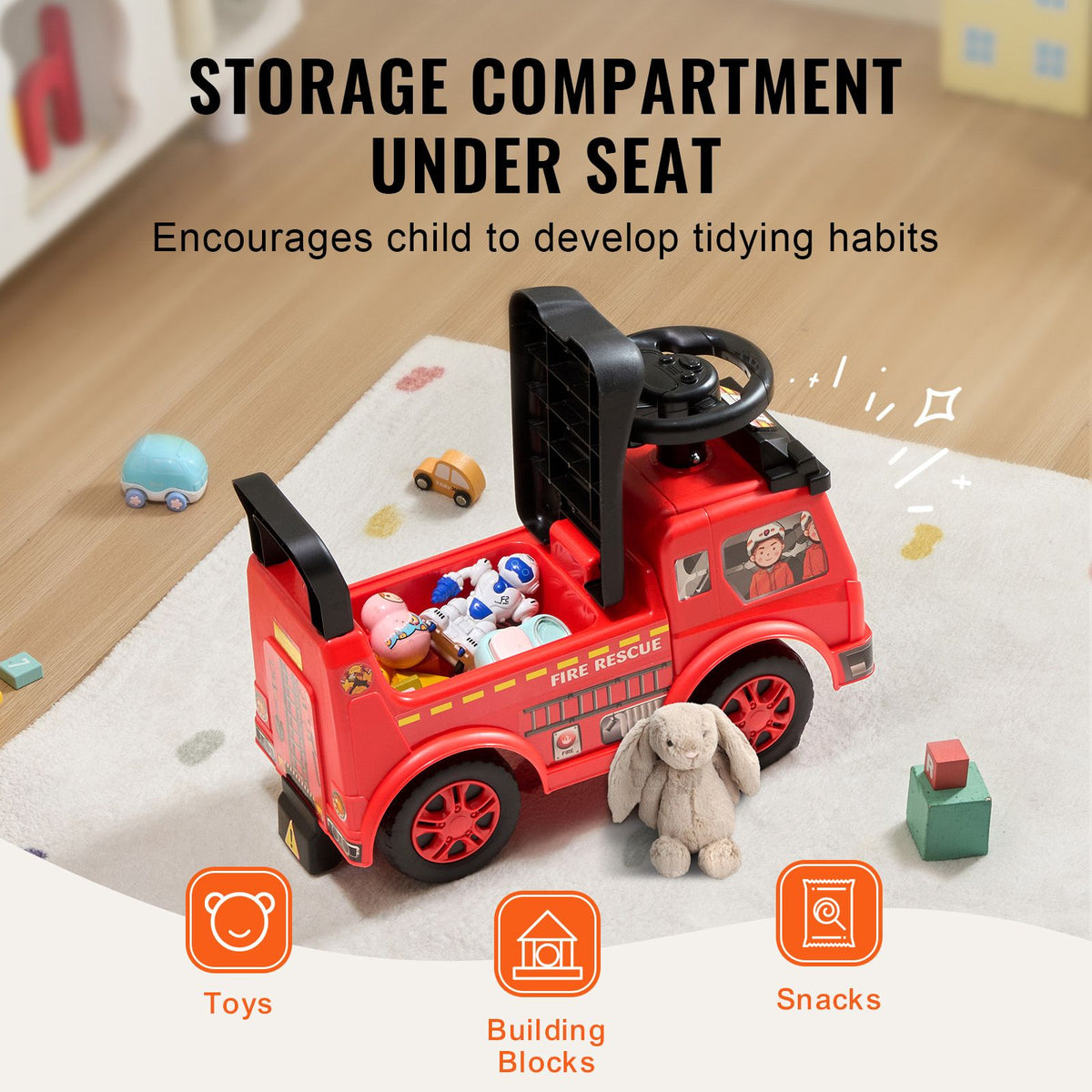 Ride On Push Car for Toddlers, Ages 1-3, Ride Racer, Sit to Stand Toddler Ride On Toy, Classic Kids Ride On Car with Music Steering Wheel & Under Seat Storage, Ride On Toy for Boys Girls, Red