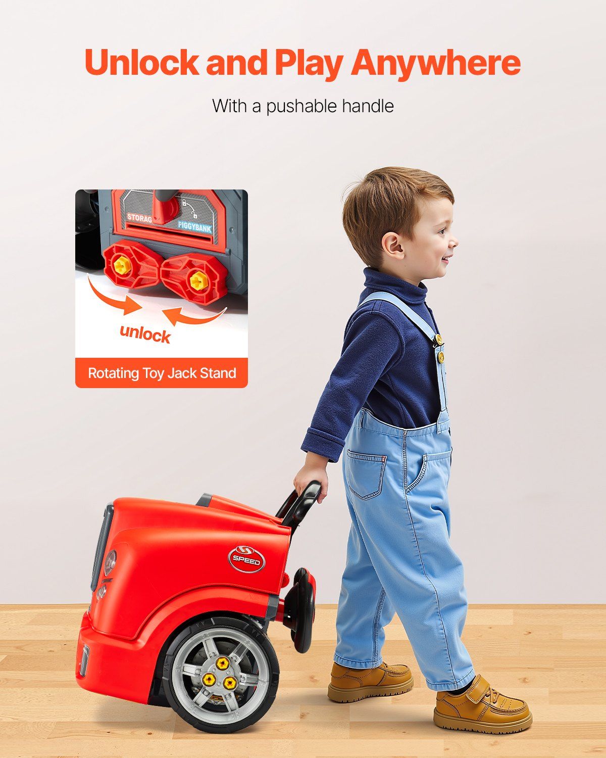 Engine Toy, 60 Pieces, Kids Mechanic Car Repair Set with Removable Parts, Lights and Sounds, Steering Wheel and Horn, Kids Mechanic Workshop Set for Toddler Ages 3 Years and Up, Red