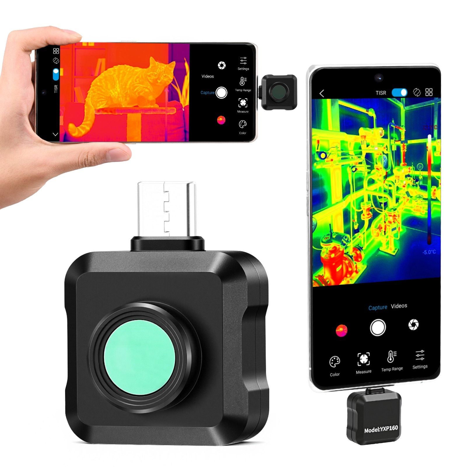 Thermal Imaging Camera for Android, 320 x 240 TISR Super Resolution, 25HZ Refresh Rate Infrared Thermal Imager for Smartphone Tablet, 160 x 120 IR Resolution, -20°C to 550°C & 15 Color Palettes