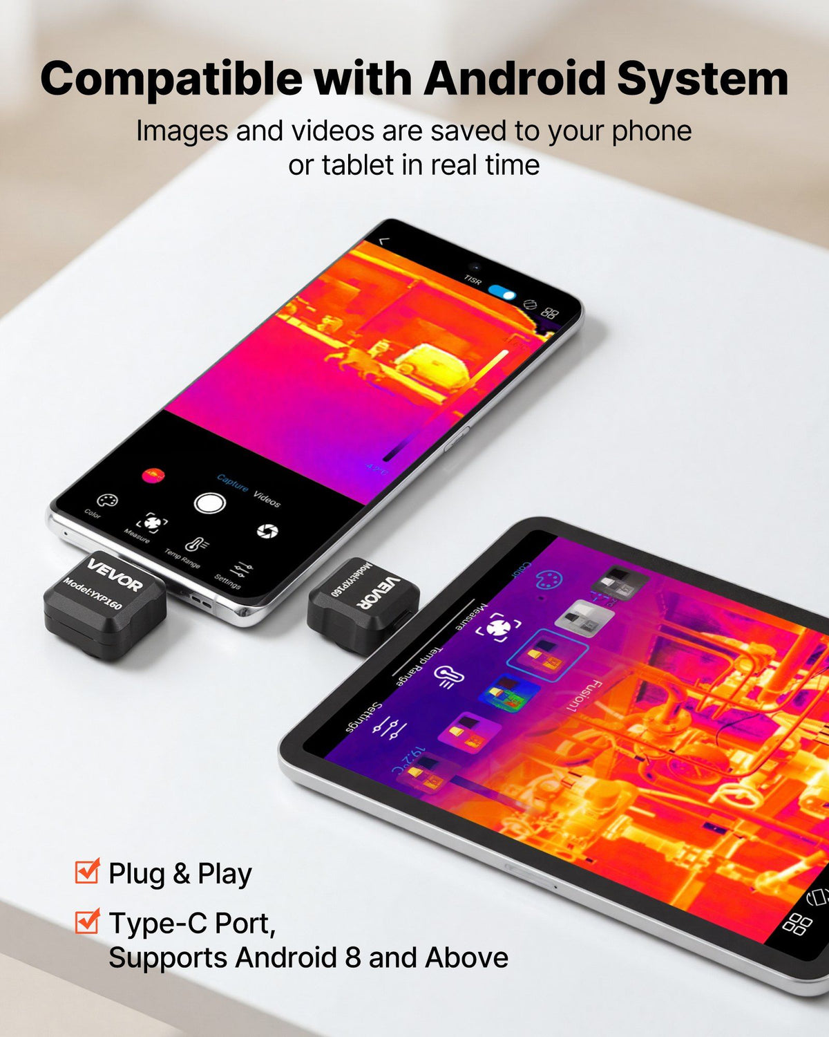 Thermal Imaging Camera for Android, 320 x 240 TISR Super Resolution, 25HZ Refresh Rate Infrared Thermal Imager for Smartphone Tablet, 160 x 120 IR Resolution, -20°C to 550°C & 15 Color Palettes