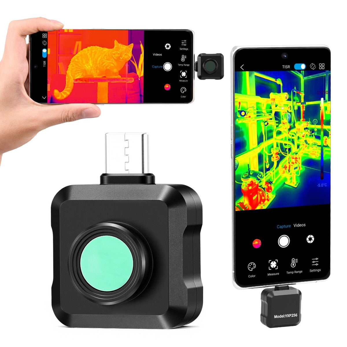 Thermal Imaging Camera for Android, 512 x 384 TISR Super Resolution, 25HZ Refresh Rate Infrared Thermal Imager for Smartphone Tablet, 256 x 192 IR Resolution, -20°C to 550°C & 15 Color Palettes
