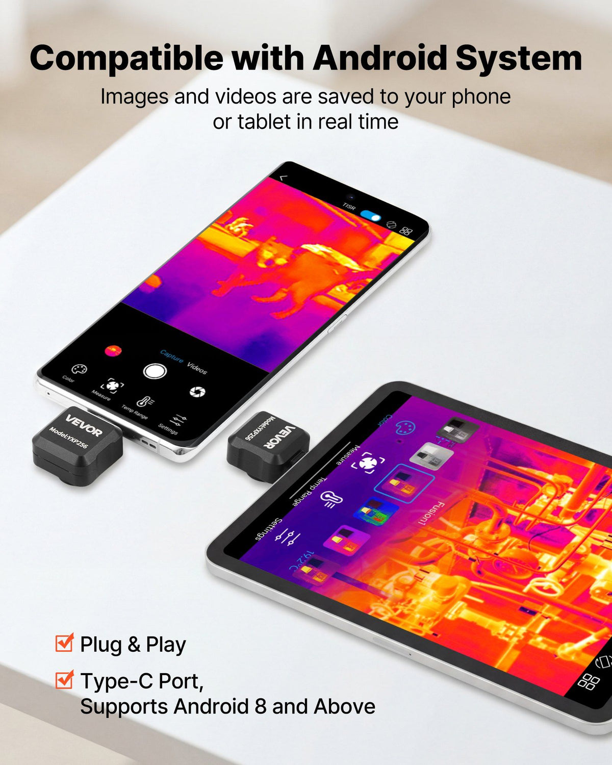 Thermal Imaging Camera for Android, 512 x 384 TISR Super Resolution, 25HZ Refresh Rate Infrared Thermal Imager for Smartphone Tablet, 256 x 192 IR Resolution, -20°C to 550°C & 15 Color Palettes