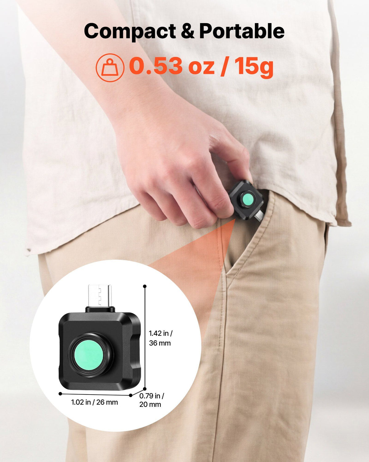 Thermal Imaging Camera for Android, 512 x 384 TISR Super Resolution, 25HZ Refresh Rate Infrared Thermal Imager for Smartphone Tablet, 256 x 192 IR Resolution, -20°C to 550°C & 15 Color Palettes