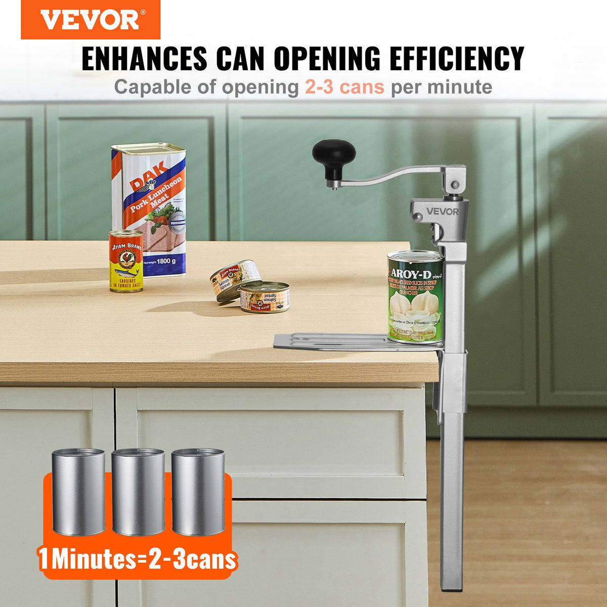 Commercial Can Opener, Heavy-Duty Manual Tabletop Cans Opener for Cans Up to 300 mm Height, Height-Adjustable Professional Can Openers with Stainless Steel Blade, for Restaurant & Food Store