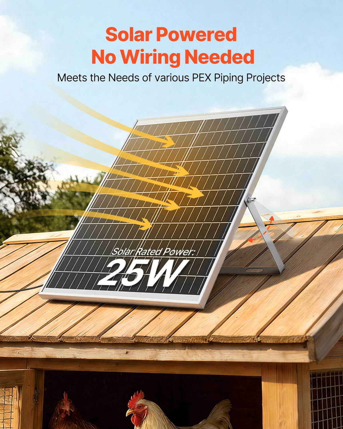 Solar Powered Fan, 25W Solar Panel with 4 Fans, Adjustable Solar Panel Angle, 2668 RPM High-Speed, Flexible Installation, Fast Air Exchange for Greenhouse, Grow Tents, Chicken Coops, Shelters