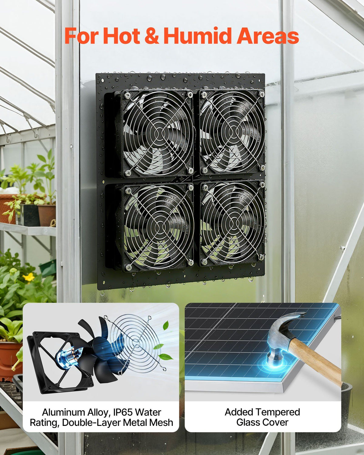 Solar Powered Fan, 25W Solar Panel with 4 Fans, Adjustable Solar Panel Angle, 2668 RPM High-Speed, Flexible Installation, Fast Air Exchange for Greenhouse, Grow Tents, Chicken Coops, Shelters