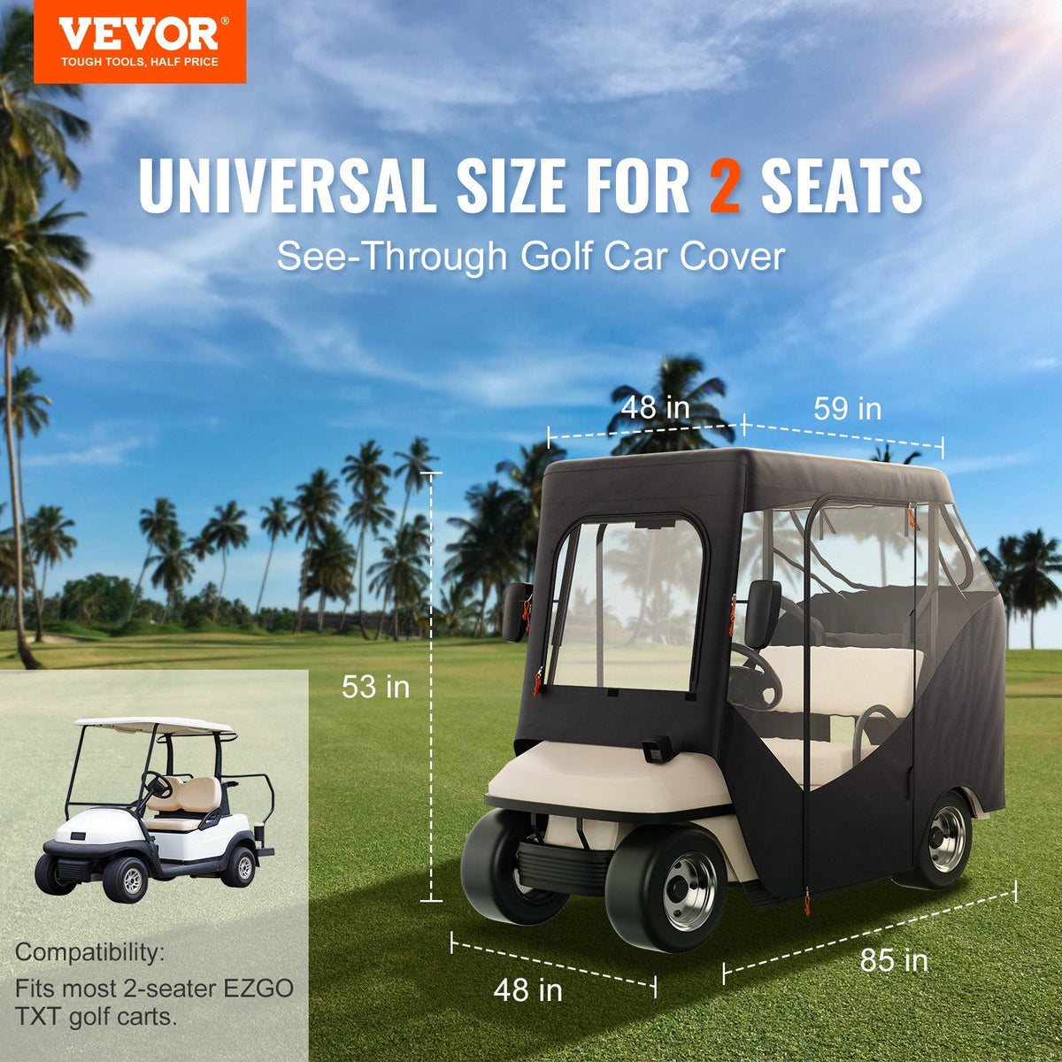 Golf Cart Enclosure, Polyester Driving Enclosure, Club Car Covers Suitable for 2-Seater Golf Carts, Sunproof and Dustproof Outdoor Cart Cover