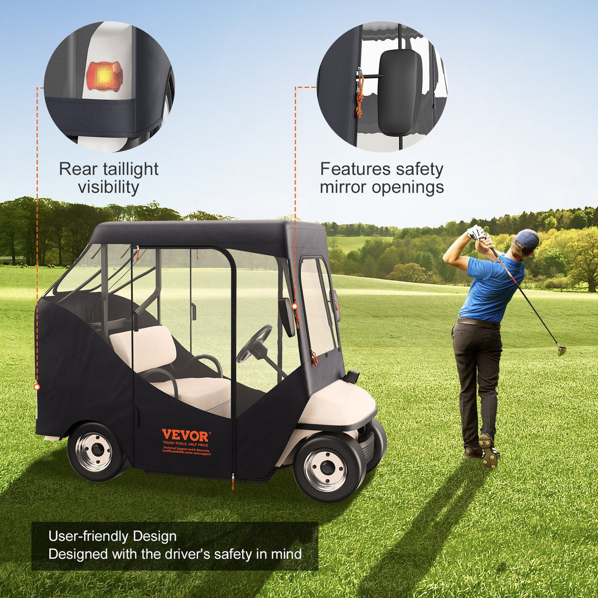 Golf Cart Enclosure, Polyester Driving Enclosure, Club Car Covers Suitable for 2-Seater Golf Carts, Sunproof and Dustproof Outdoor Cart Cover