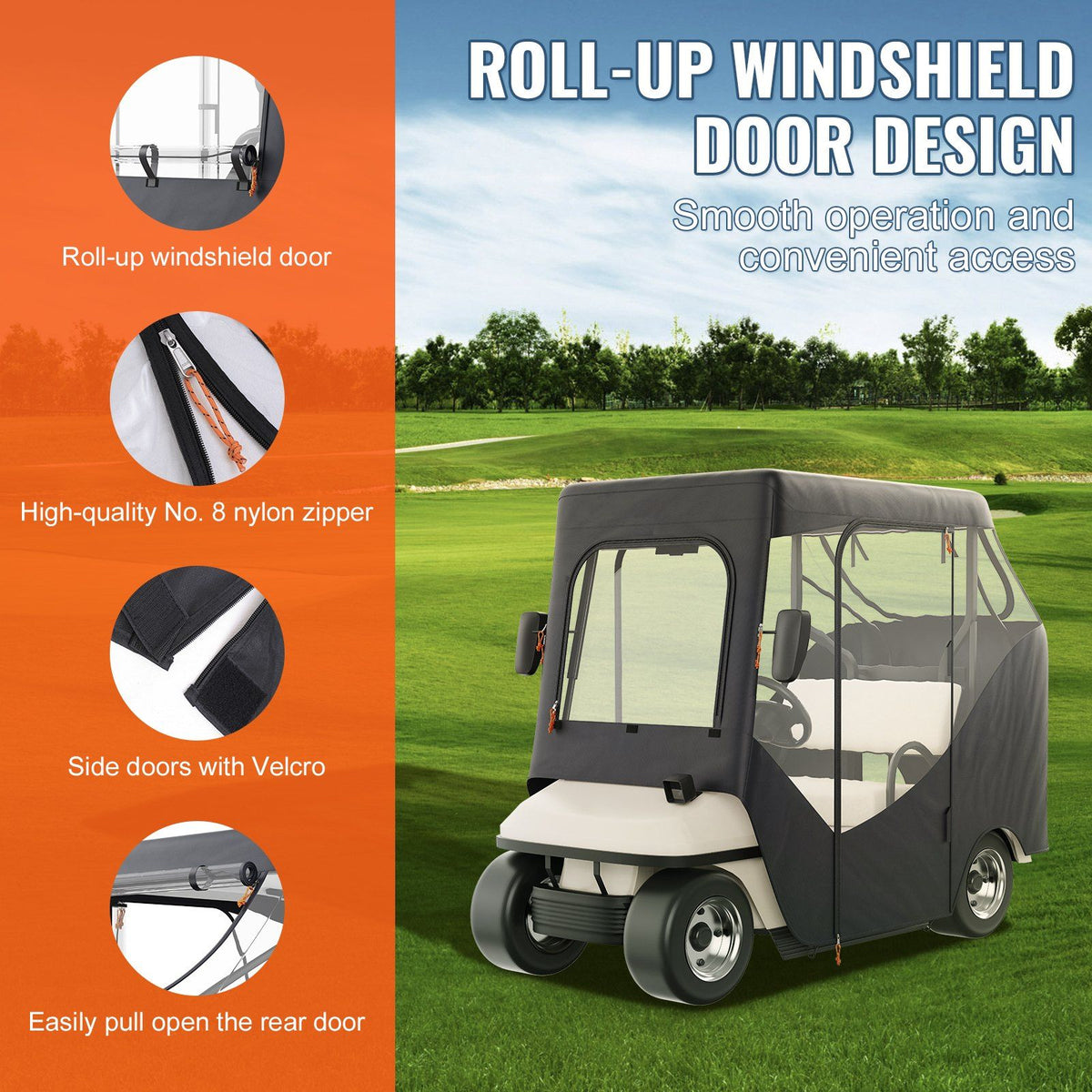 Golf Cart Enclosure, Polyester Driving Enclosure, Club Car Covers Suitable for 2-Seater Golf Carts, Sunproof and Dustproof Outdoor Cart Cover