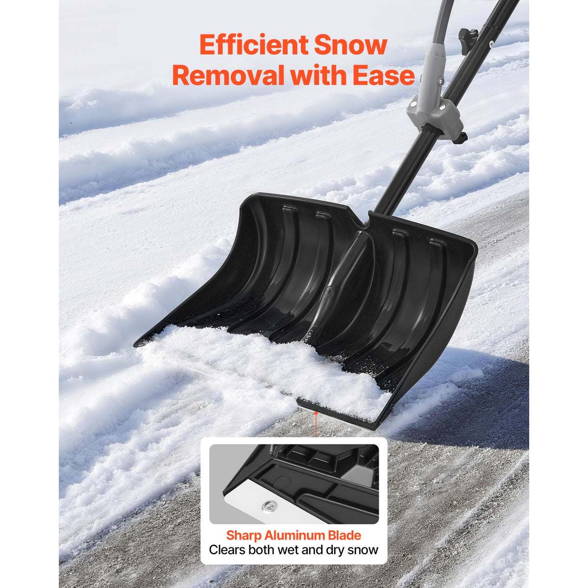 Snow Shovel for Driveway, 45.5cm Wide Snow Shovel with Assist D-shaped Handles, Non Slip Grip, Large Capacity Snowplow Shovels, Lightweight Snows Removal Tool for Garden Car Camping Outdoors