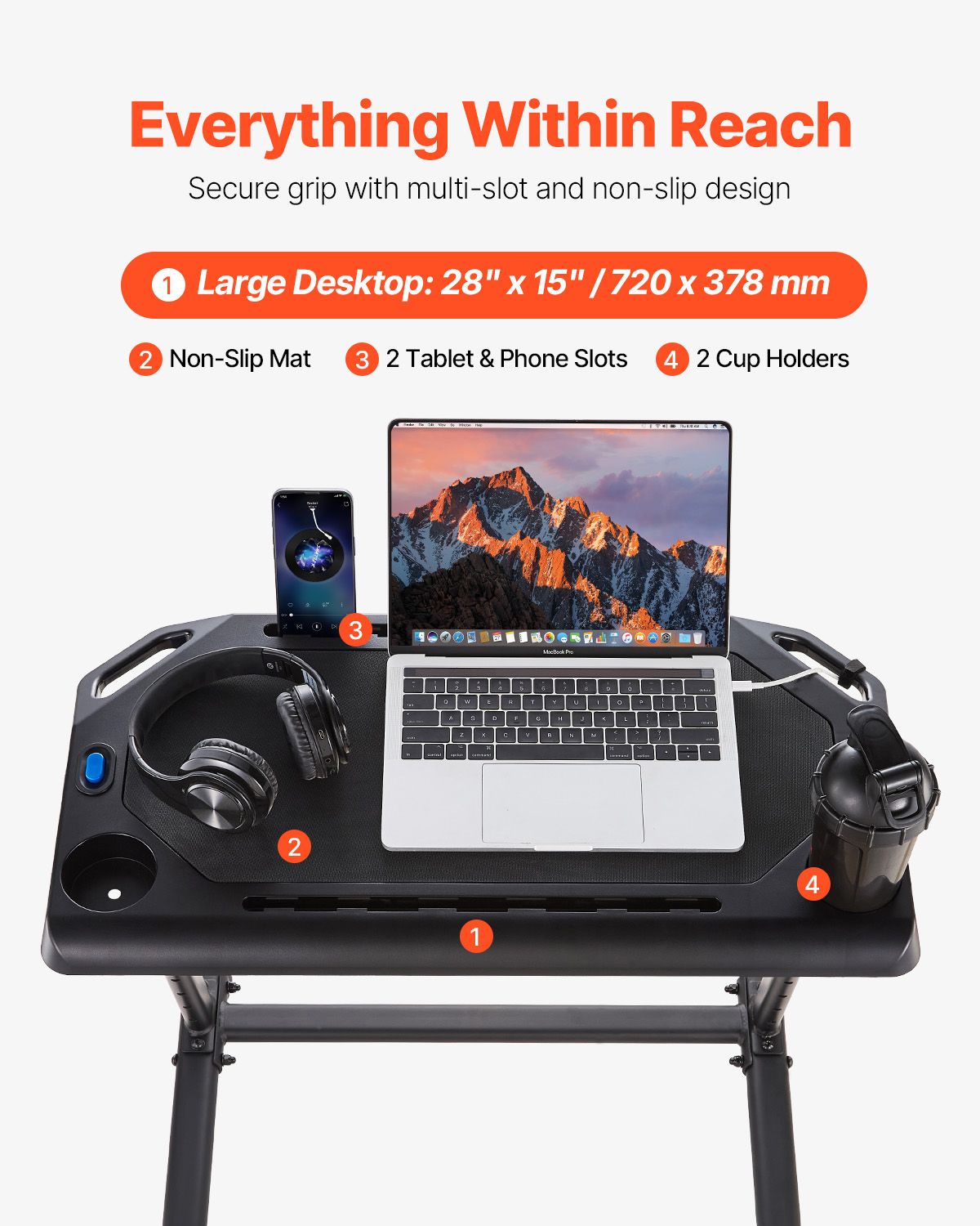 Mobile Cycling Desk Foldable Bike Trainer Fitness Desk with Lockable Wheel