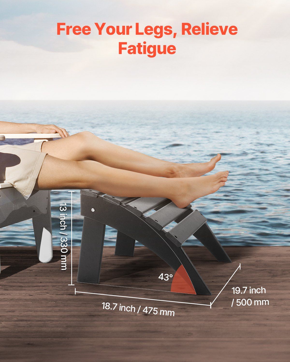 Adirondack Ottoman, 47.5L x 50W x 33H cm HDPE Plastic Folding Adirondack Ottoman, Weather-Resistant Foot Rest for Adirondack Chair, Widely Used for Outside Porch Pool Lawn Backyard, Black
