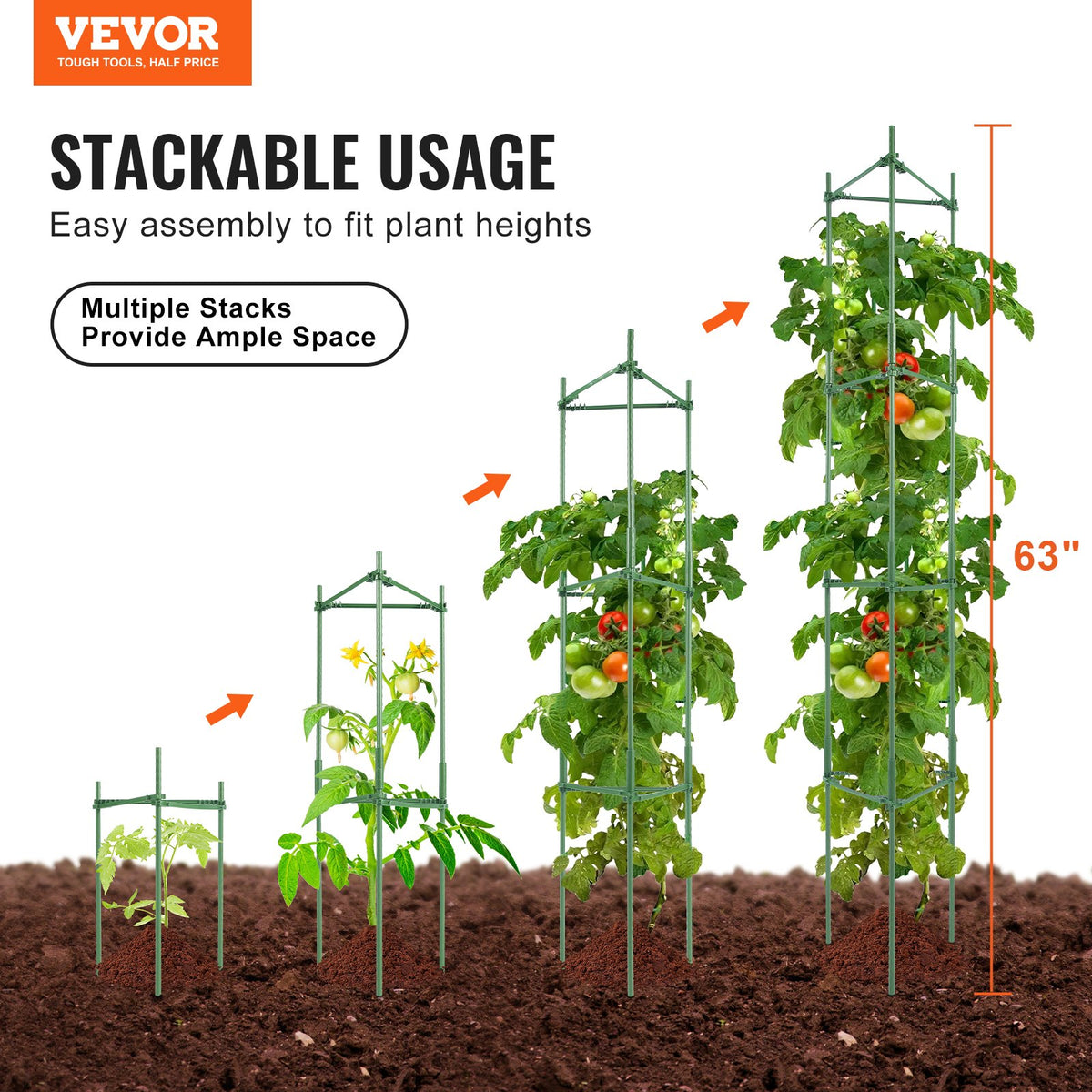 4 Packs Tomato Cages for Garden 1620 mm Tomato Plant Stakes Support Cage