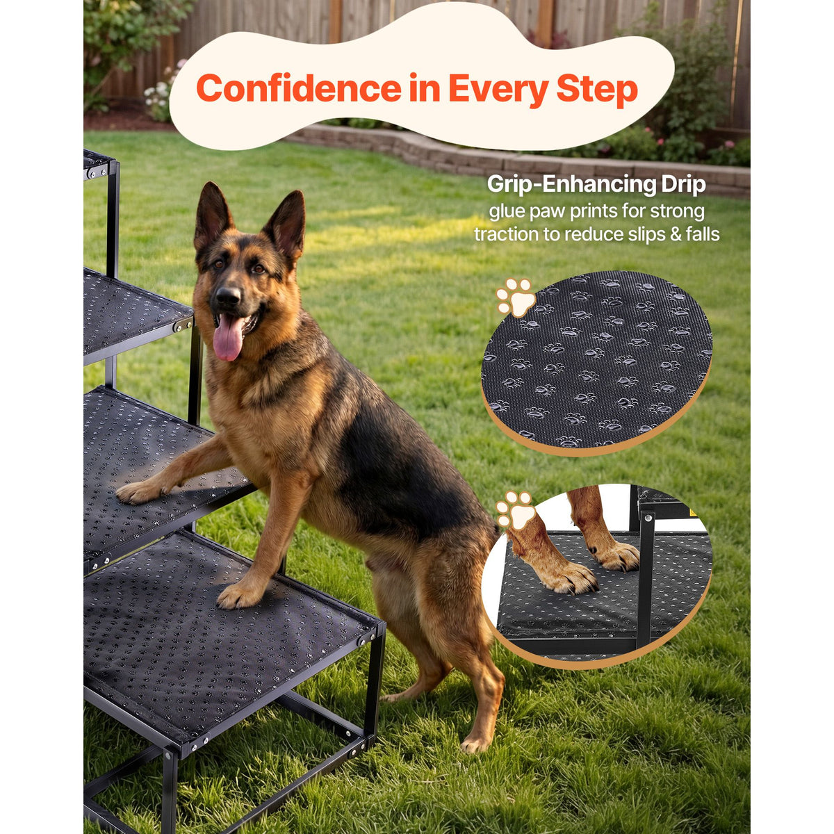Dog Stairs for Car, 4 Steps Extra Wide Foldable Dog Ramp for Large Dogs with Non-Slip Surface, Portable Lightweight Pet Stairs Ladder for Car, SUV, Truck, High Bed, Sofa, Support up to 113 kg