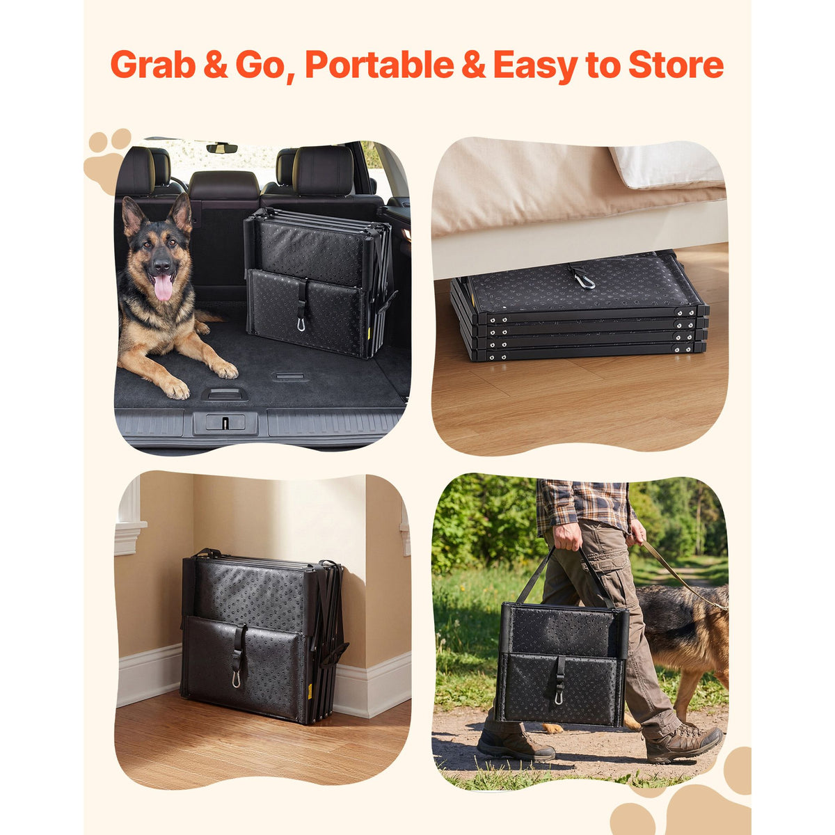 Dog Stairs for Car, 4 Steps Extra Wide Foldable Dog Ramp for Large Dogs with Non-Slip Surface, Portable Lightweight Pet Stairs Ladder for Car, SUV, Truck, High Bed, Sofa, Support up to 113 kg