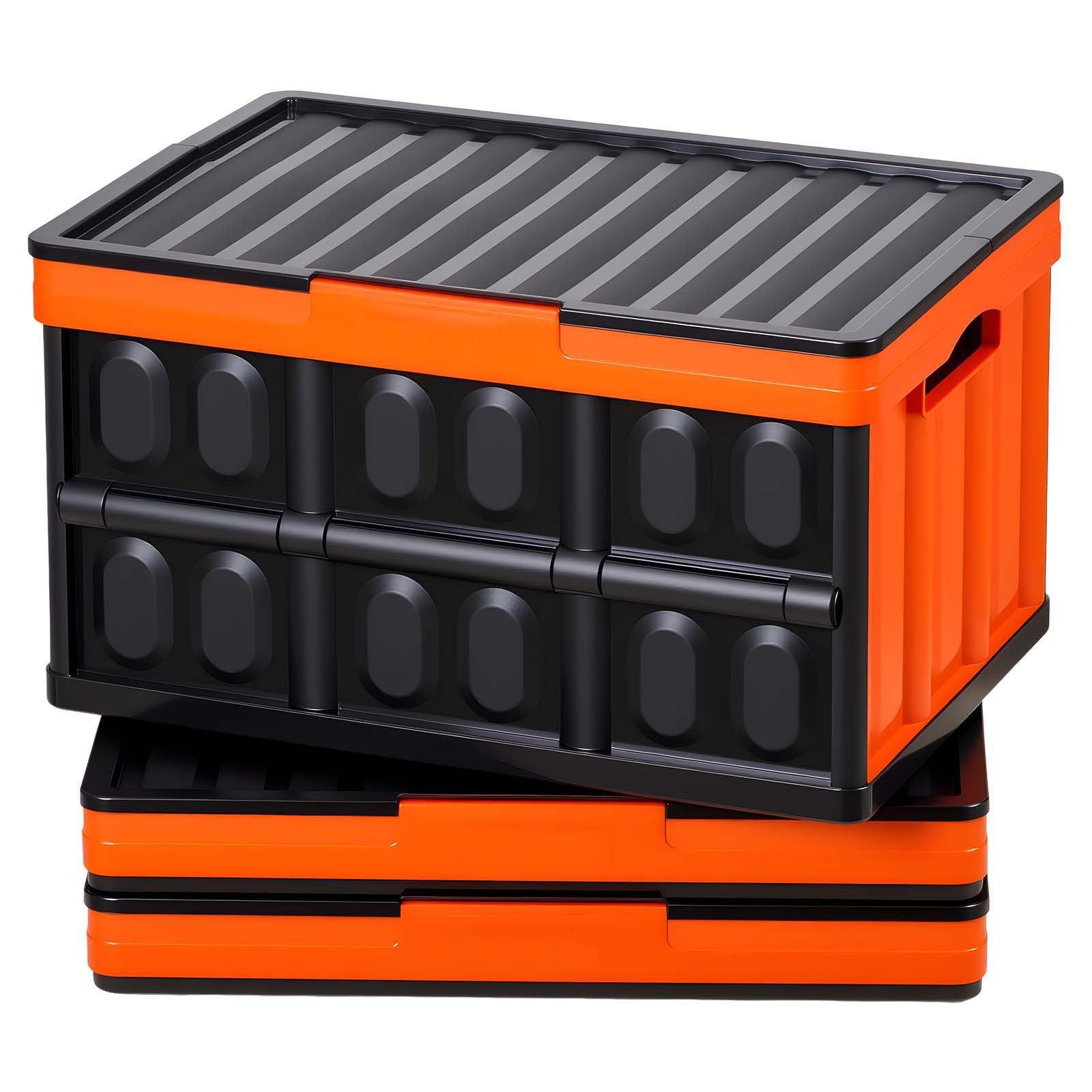 Plastic Collapsible Storage Bins with Lids, 45L 3Packs, Stackable Folding Storage Crates with Handles, Holds 20 kg Per Bin, Heavy Duty Containers, Space-Saving Baskets, for Home Organizing