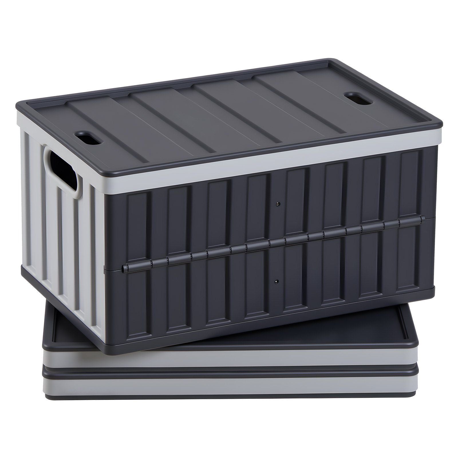 Plastic Collapsible Storage Bins with Lids, 65L 3 Packs, Stackable Folding Storage Crates with Handles, Holds 38 kg Per Bin, Heavy Duty Containers, Space-Saving Baskets, for Home Organizing