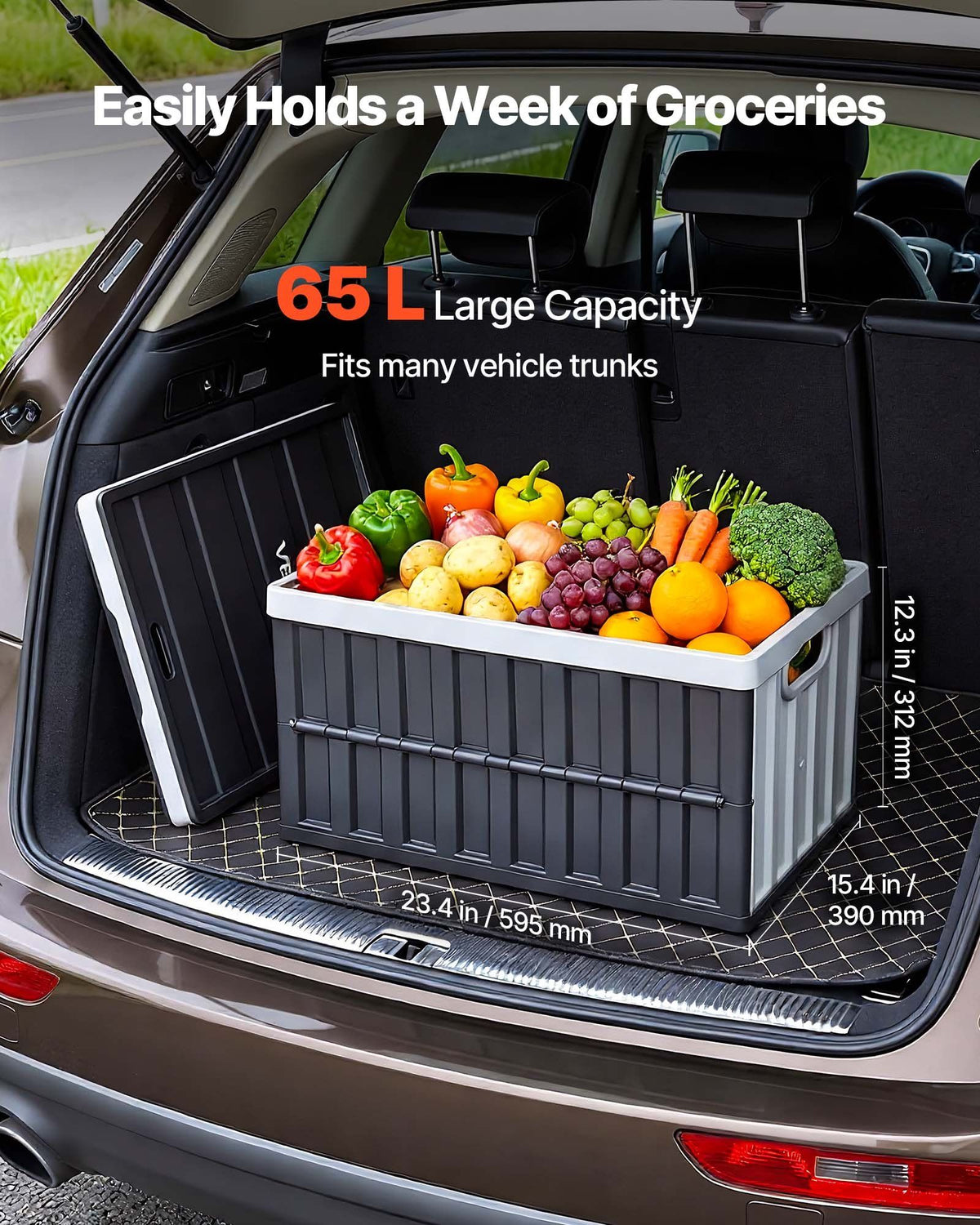 Plastic Collapsible Storage Bins with Lids, 65L 3 Packs, Stackable Folding Storage Crates with Handles, Holds 38 kg Per Bin, Heavy Duty Containers, Space-Saving Baskets, for Home Organizing