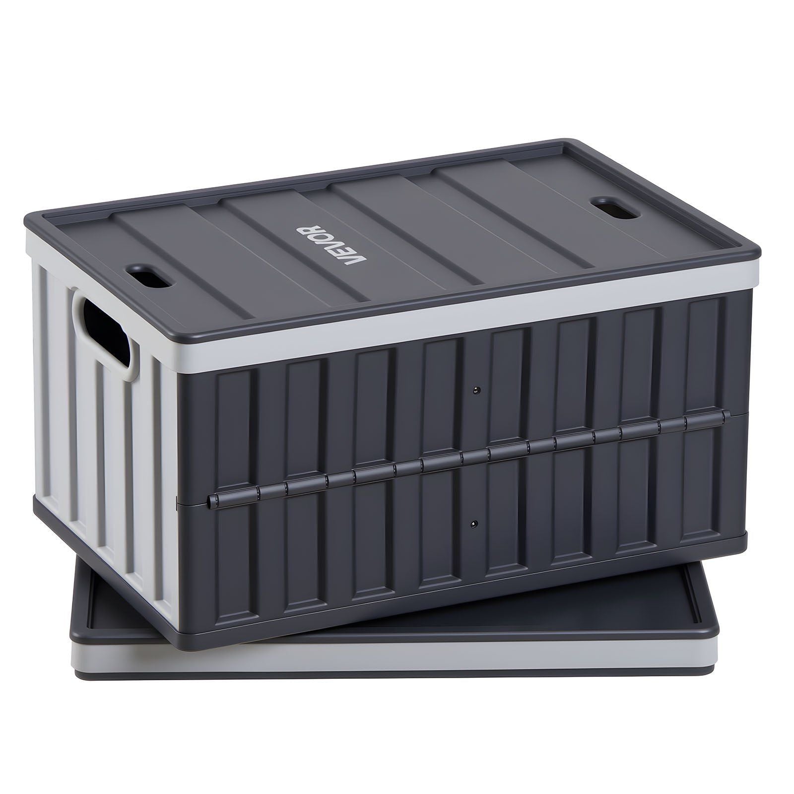Plastic Collapsible Storage Bins with Lids, 65L 2 Packs, Stackable Folding Storage Crates with Handles, Holds 38 kg Per Bin, Heavy Duty Containers, Space-Saving Baskets, for Home Organizing