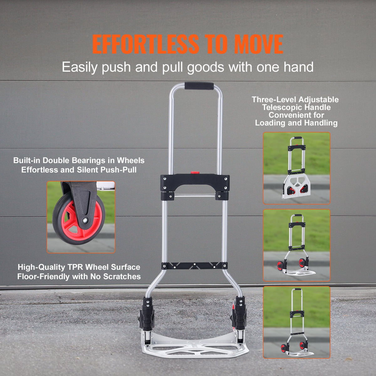 Folding Hand Truck, 80 kg Load Capacity, Aluminum Portable Cart, Convertible Hand Truck and Dolly with Telescoping Handle and Rubber Wheels, Ultra Lightweight Super Strong for Moving Warehouse