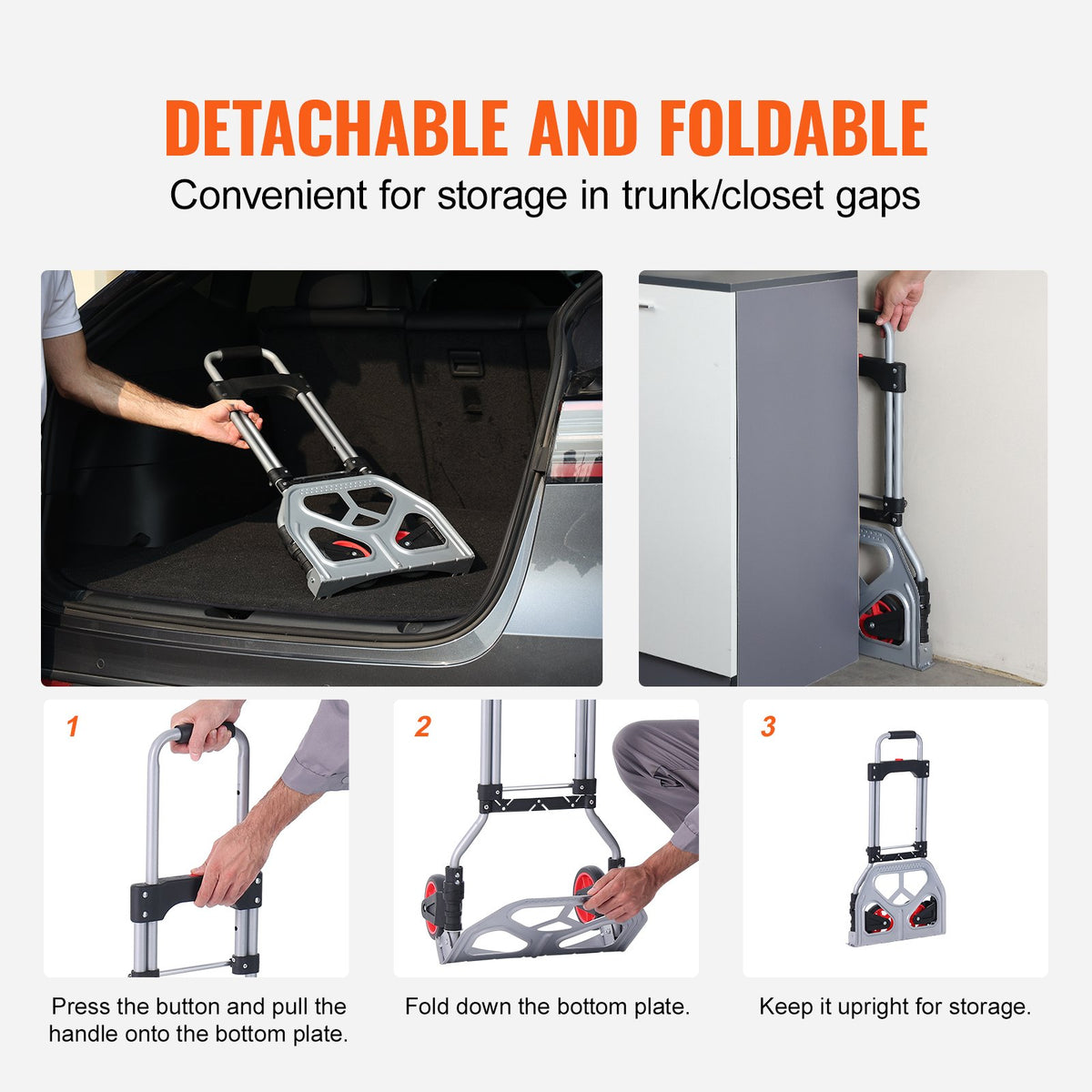 Folding Hand Truck, 80 kg Load Capacity, Aluminum Portable Cart, Convertible Hand Truck and Dolly with Telescoping Handle and Rubber Wheels, Ultra Lightweight Super Strong for Moving Warehouse