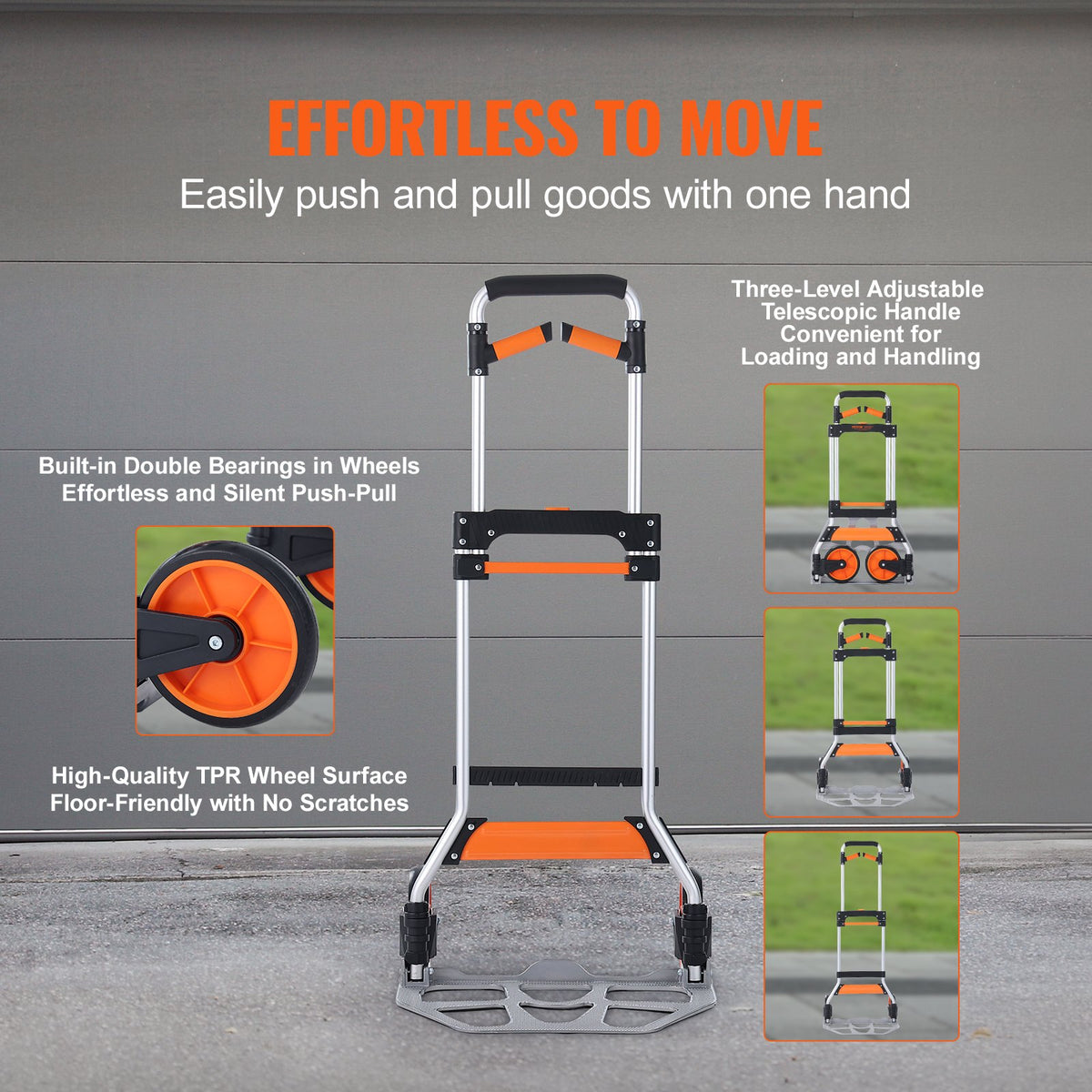 Folding Hand Truck, 140 kg Load Capacity, Aluminum Portable Cart, Convertible Hand Truck and Dolly with Telescoping Handle and PP+TPR Wheels, Ultra Lightweight Super Strong for Moving Warehouse