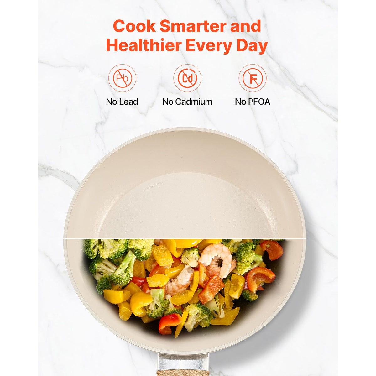 Frying Pan Skillet, Aluminum Egg Fry Pans, 3 Pcs (200, 240, 280 mm), Nonsitck Ceramic Heavy-Duty Skillets with Heat-Resistant Handle, Chef's Kitchen Cookware for Gas, Electric, Induction, Beige
