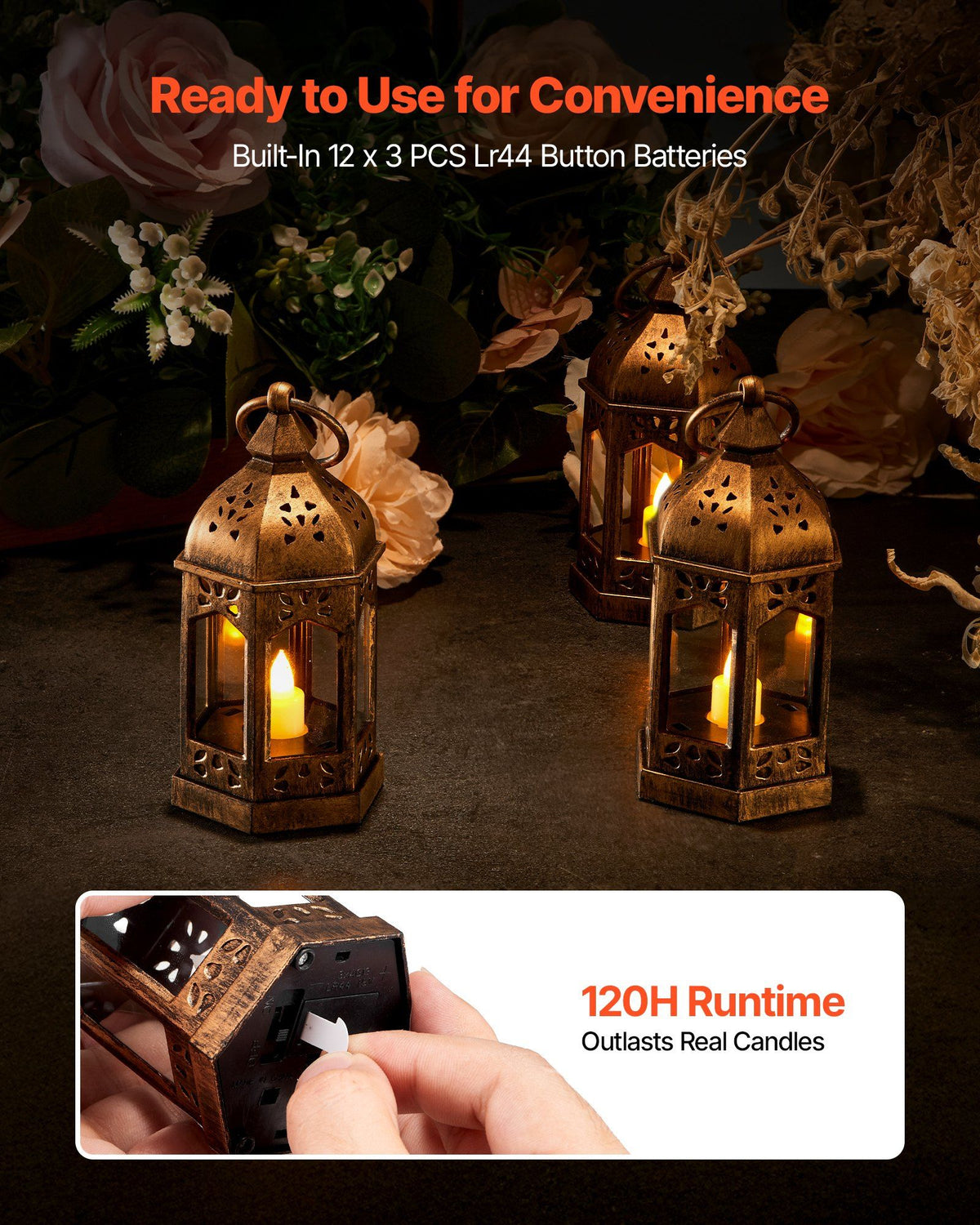 12 Pcs Decorative Candle Lantern, LED Electric Flameless Candle, Plastic LED Holder with Glass, Wall Hanging Indoor Porch Lanterns for Wedding Table Party Farmhouse Indoor Decor, Bronze