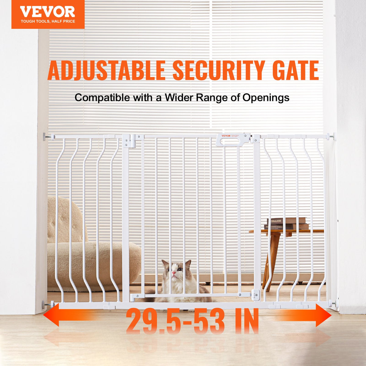 Baby Gate, 749-1346 mm Extra Wide, 762 mm High, Dog Gate for Stairs Doorways and House, Easy Step Walk Thru Auto Close Child Gate Pet Security Gate with Pressure Mount and Wall Mount Kit, White