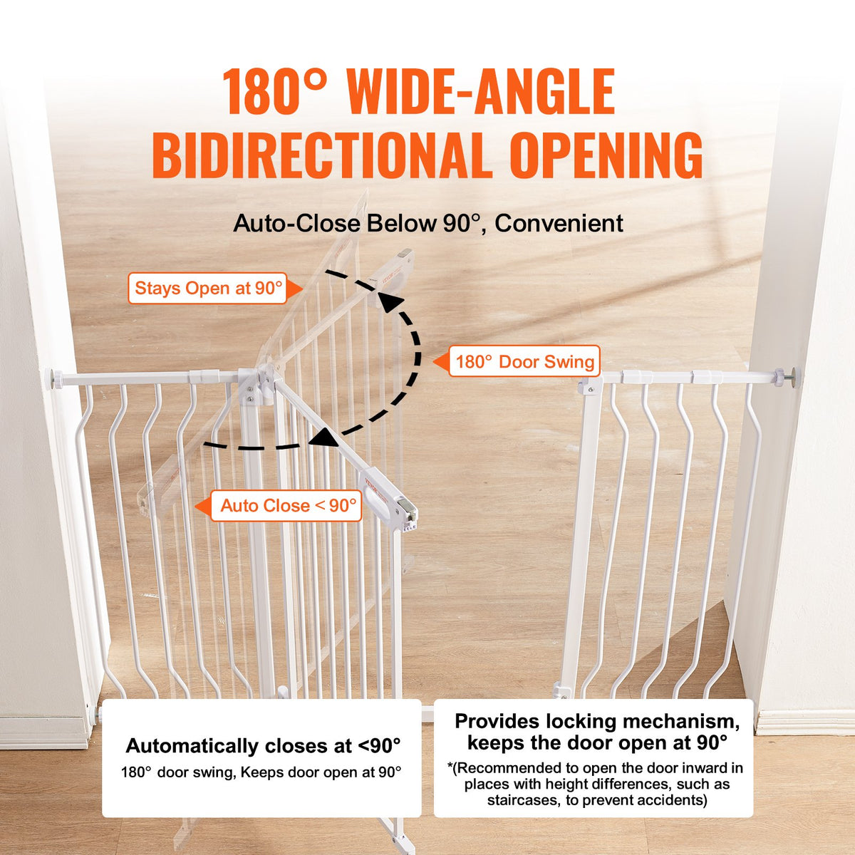 Baby Gate, 749-1346 mm Extra Wide, 762 mm High, Dog Gate for Stairs Doorways and House, Easy Step Walk Thru Auto Close Child Gate Pet Security Gate with Pressure Mount and Wall Mount Kit, White