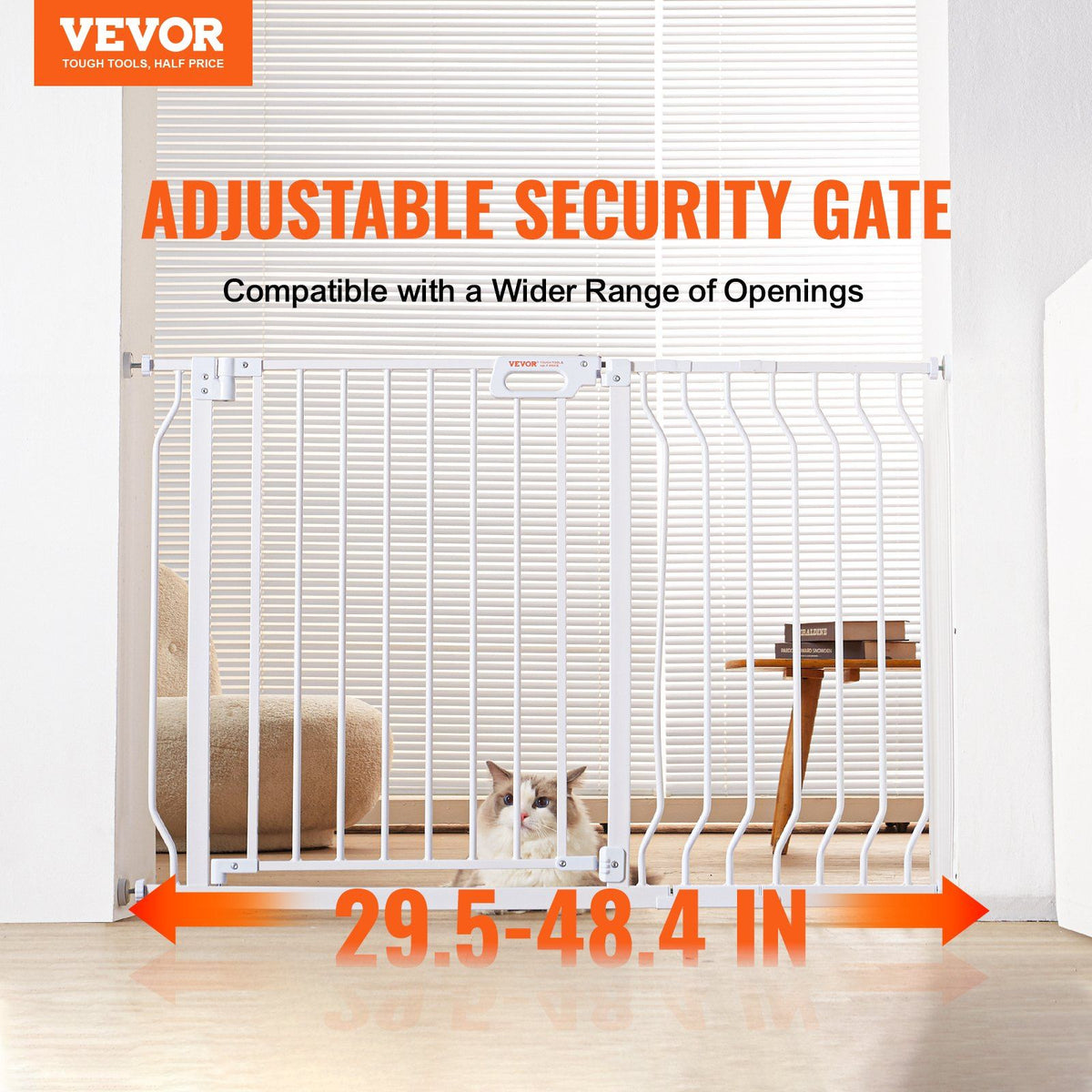 Baby Gate, 749-1229 mm Extra Wide, 762 mm High, Dog Gate for Stairs Doorways and House, Easy Step Walk Thru Auto Close Child Gate Pet Security Gate with Pressure Mount and Wall Mount Kit, White