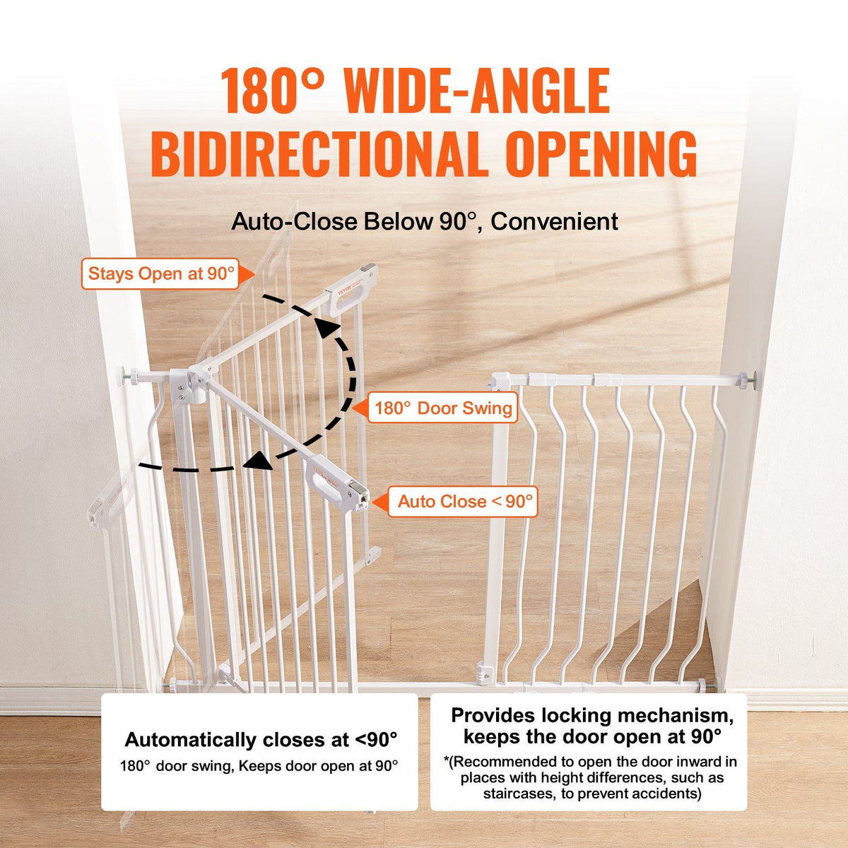 Baby Gate, 749-1229 mm Extra Wide, 762 mm High, Dog Gate for Stairs Doorways and House, Easy Step Walk Thru Auto Close Child Gate Pet Security Gate with Pressure Mount and Wall Mount Kit, White