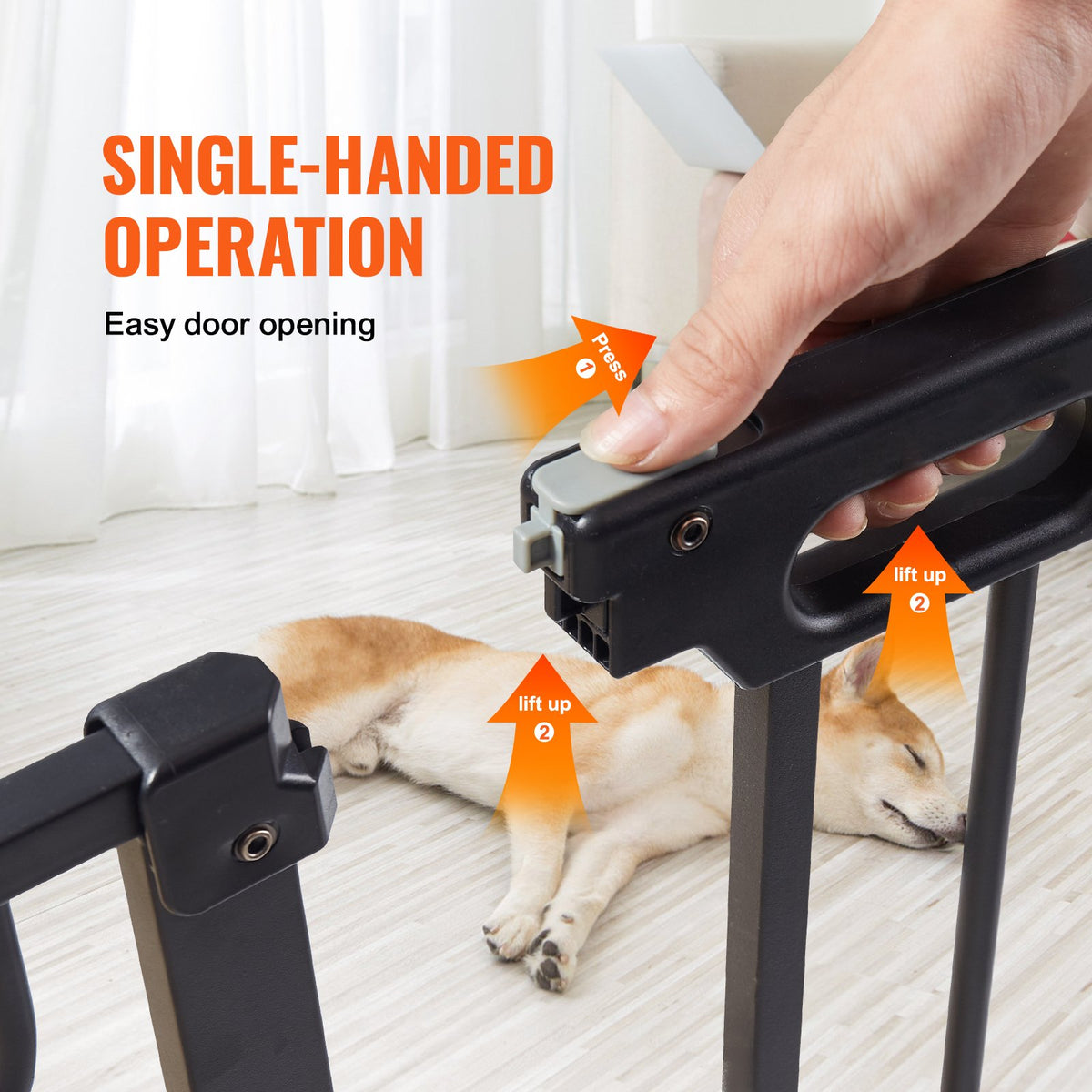 Baby Gate, 749-1229 mm Extra Wide, 762 mm High, Dog Gate for Stairs Doorways and House, Easy Step Walk Thru Auto Close Child Gate Pet Security Gate with Pressure Mount and Wall Mount Kit, Black