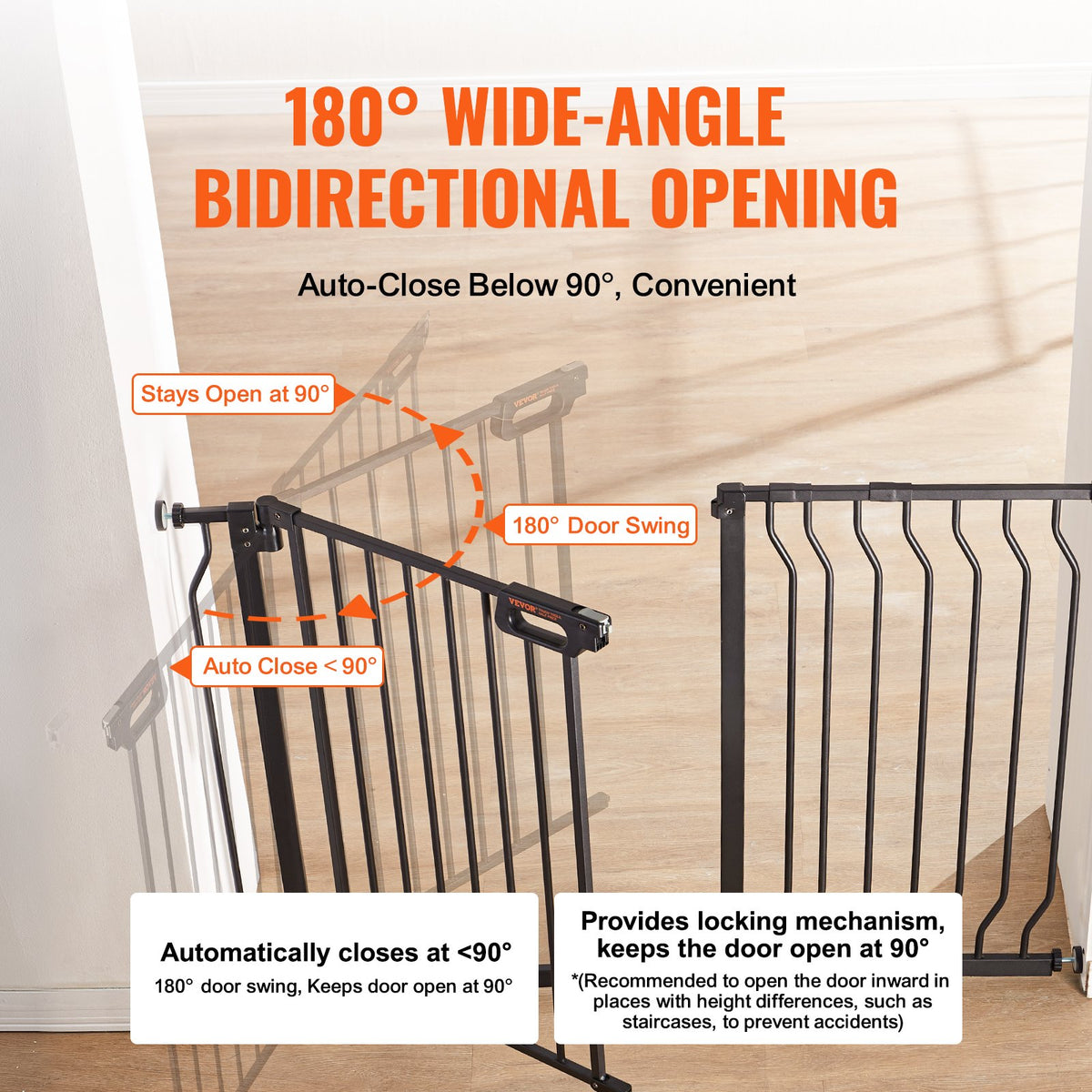 Baby Gate, 749-1229 mm Extra Wide, 762 mm High, Dog Gate for Stairs Doorways and House, Easy Step Walk Thru Auto Close Child Gate Pet Security Gate with Pressure Mount and Wall Mount Kit, Black