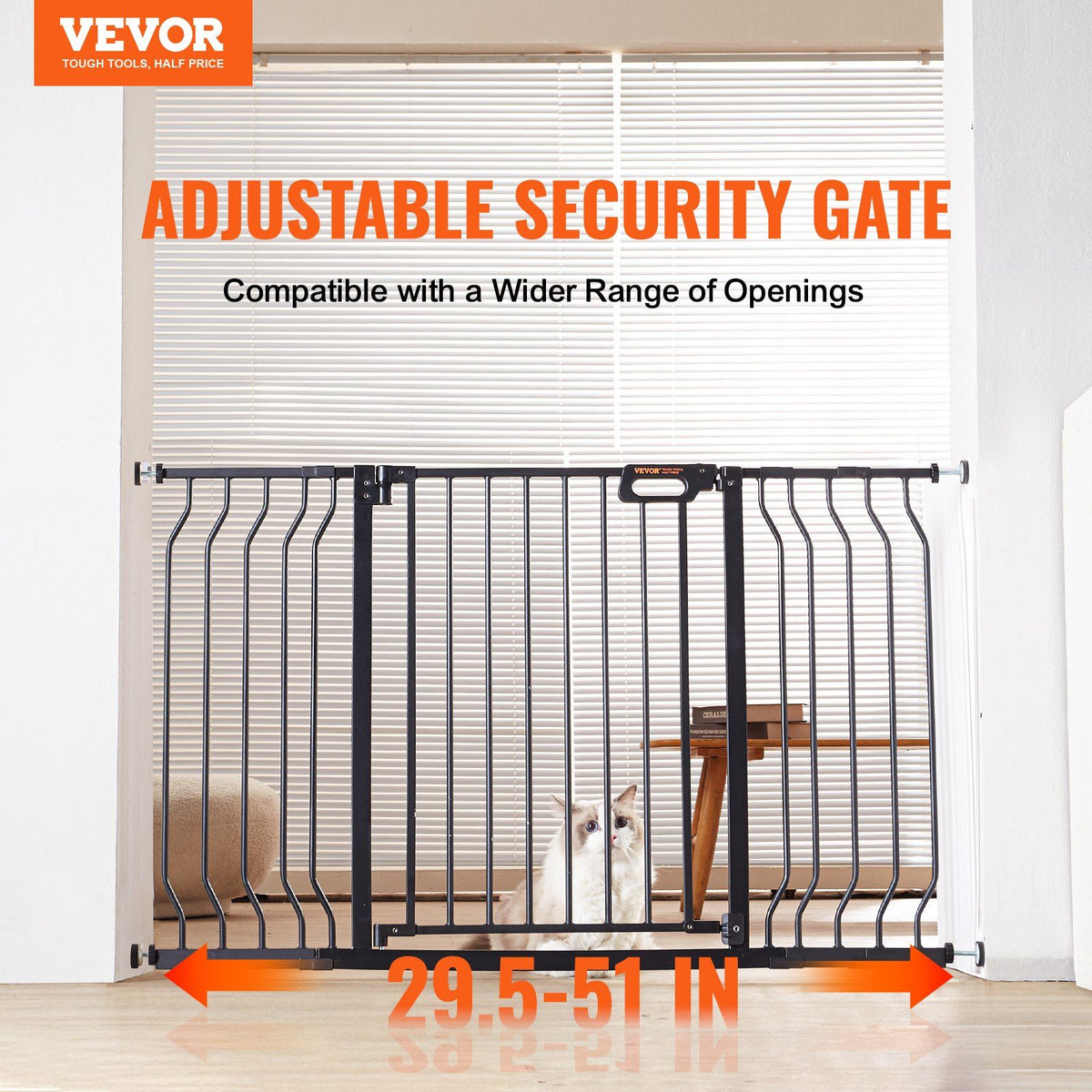 Baby Gate, 749-1346 mm Extra Wide, 762 mm High, Dog Gate for Stairs Doorways and House, Easy Step Walk Thru Auto Close Child Gate Pet Security Gate with Pressure Mount and Wall Mount Kit, Black