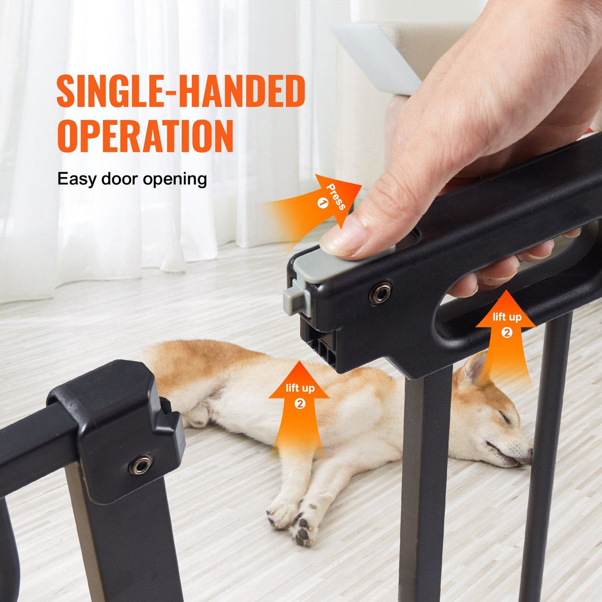 Baby Gate, 749-1346 mm Extra Wide, 762 mm High, Dog Gate for Stairs Doorways and House, Easy Step Walk Thru Auto Close Child Gate Pet Security Gate with Pressure Mount and Wall Mount Kit, Black