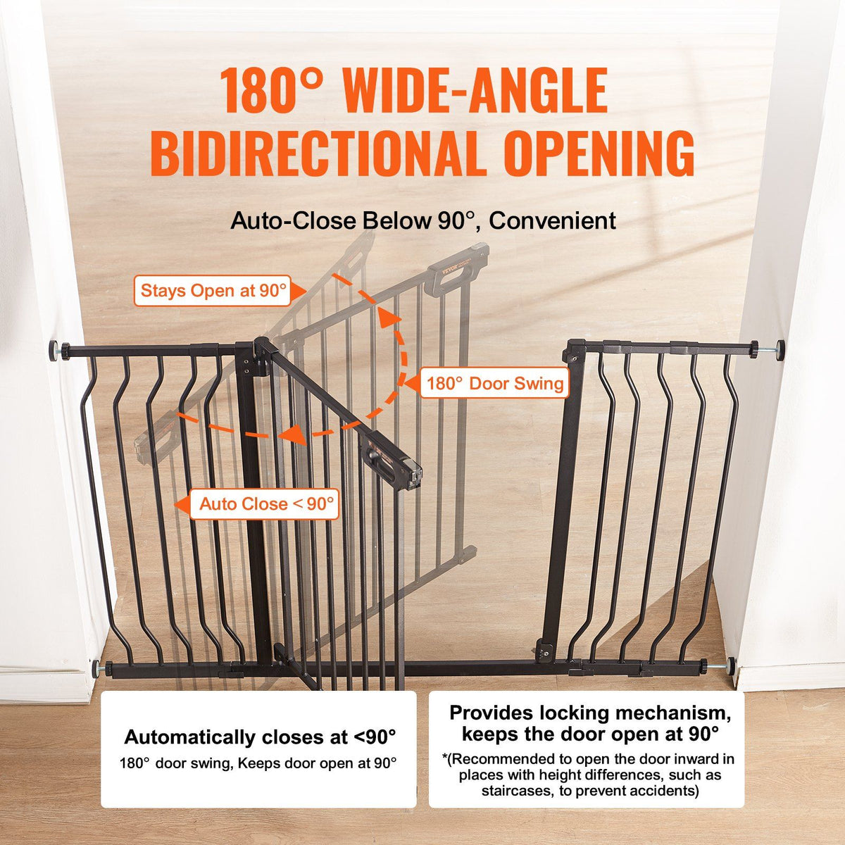Baby Gate, 749-1346 mm Extra Wide, 762 mm High, Dog Gate for Stairs Doorways and House, Easy Step Walk Thru Auto Close Child Gate Pet Security Gate with Pressure Mount and Wall Mount Kit, Black