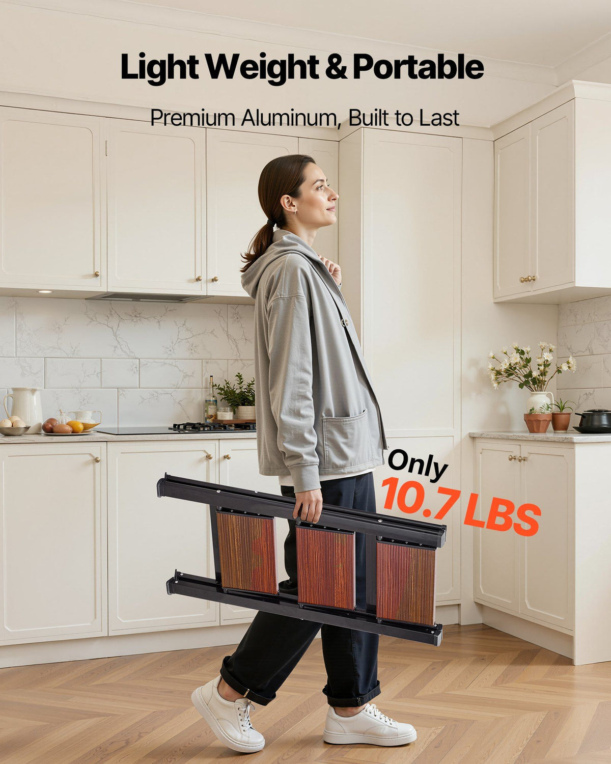 3 Step Ladder, Folding Step Stool with Wide Anti-Slip Pedal and Comfort Handgrip, Lightweight 150 kg Capacity Portable Aluminum Plant Support, Multi-Use for Adults, Home Repairing, Cleaning