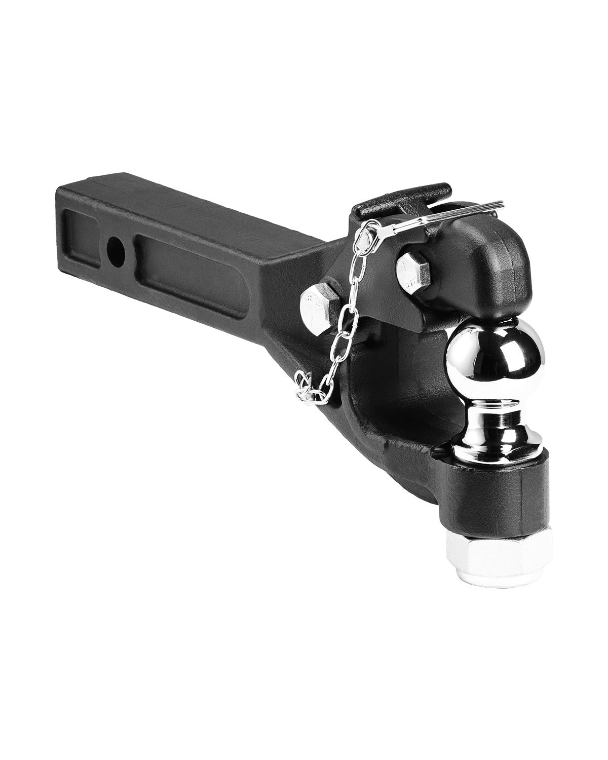 Pintle Hook, 7256 kg Capacity, Pintle Hook Hitch for 50.4 mm Hitch Hook Military Receiver, Combination 50.4 mm Hitch Ball, Fits 63.5 to 76.2 mm Lunette Ring, 397 mm Length, Black Powder Coat