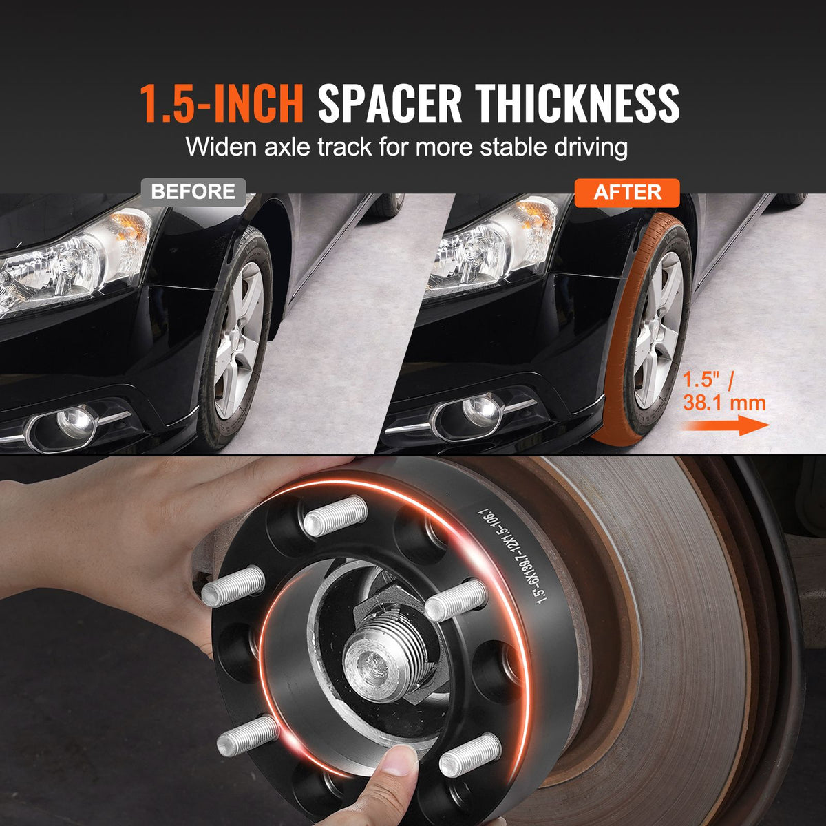 1.5" 6"x5.5" Wheel Spacers Wheel Adapters 6 Lug Forged Spacer 4 PCS Black