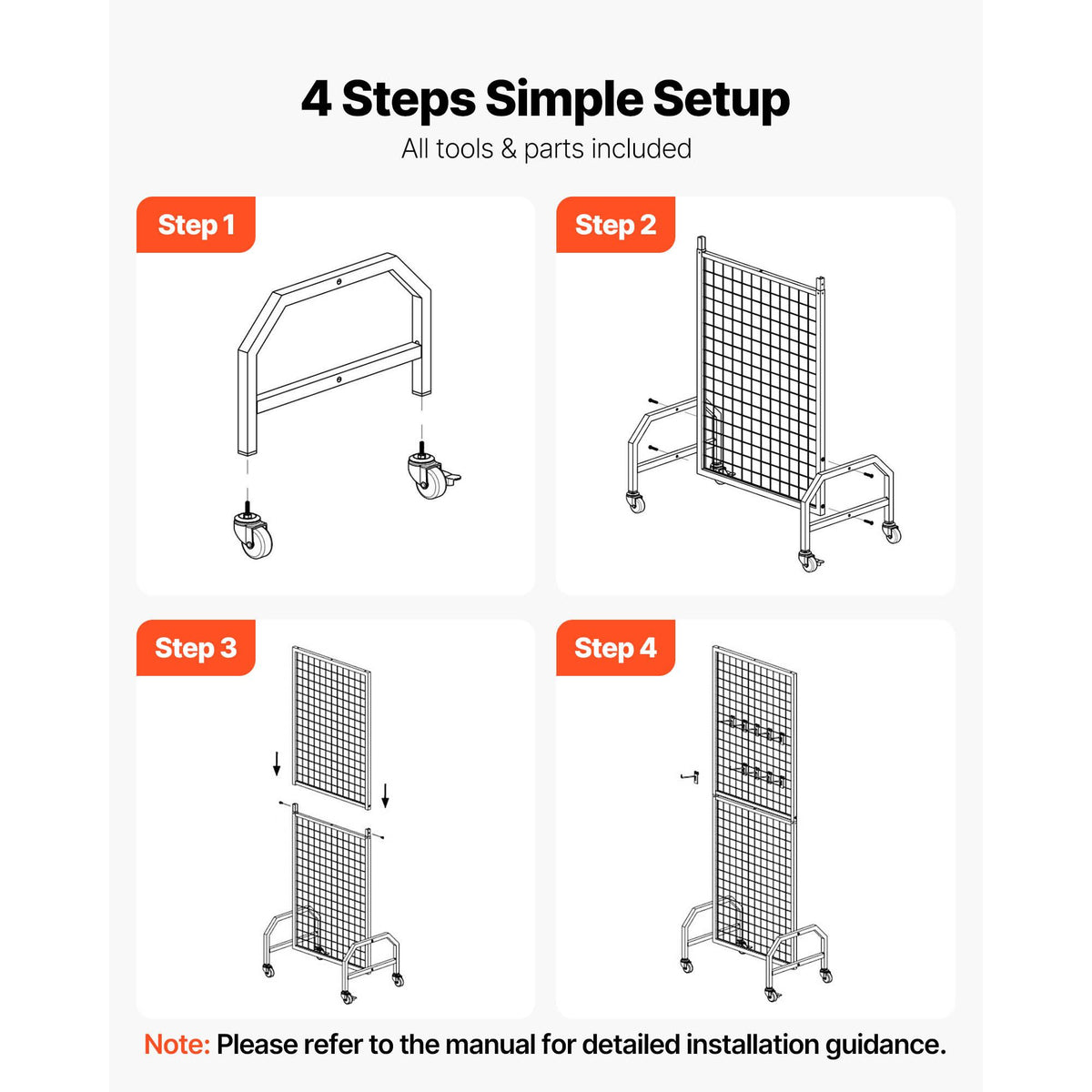Grid Wall Panel, 600 x 1640 mm Wire Grid Panels Display Rack, Movable Art Display Shelf with Wheels and 10 Hooks, Black Carbon Steel Gridwall for Craft Show, Decoration, Storage, Notice Board