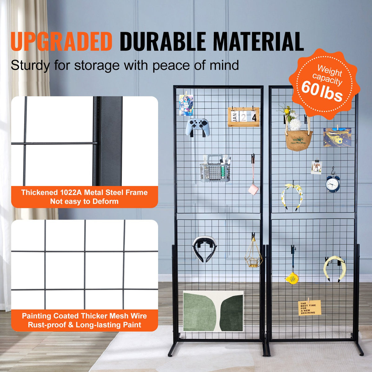 2' x 5.6' Grid Wall Panels Tower, 2 Packs Wire Gridwall Display Racks with T-Base Floorstanding, Double Side Gridwall Panels for Art Craft Shows, Retail Display with Extra Clips and Hooks