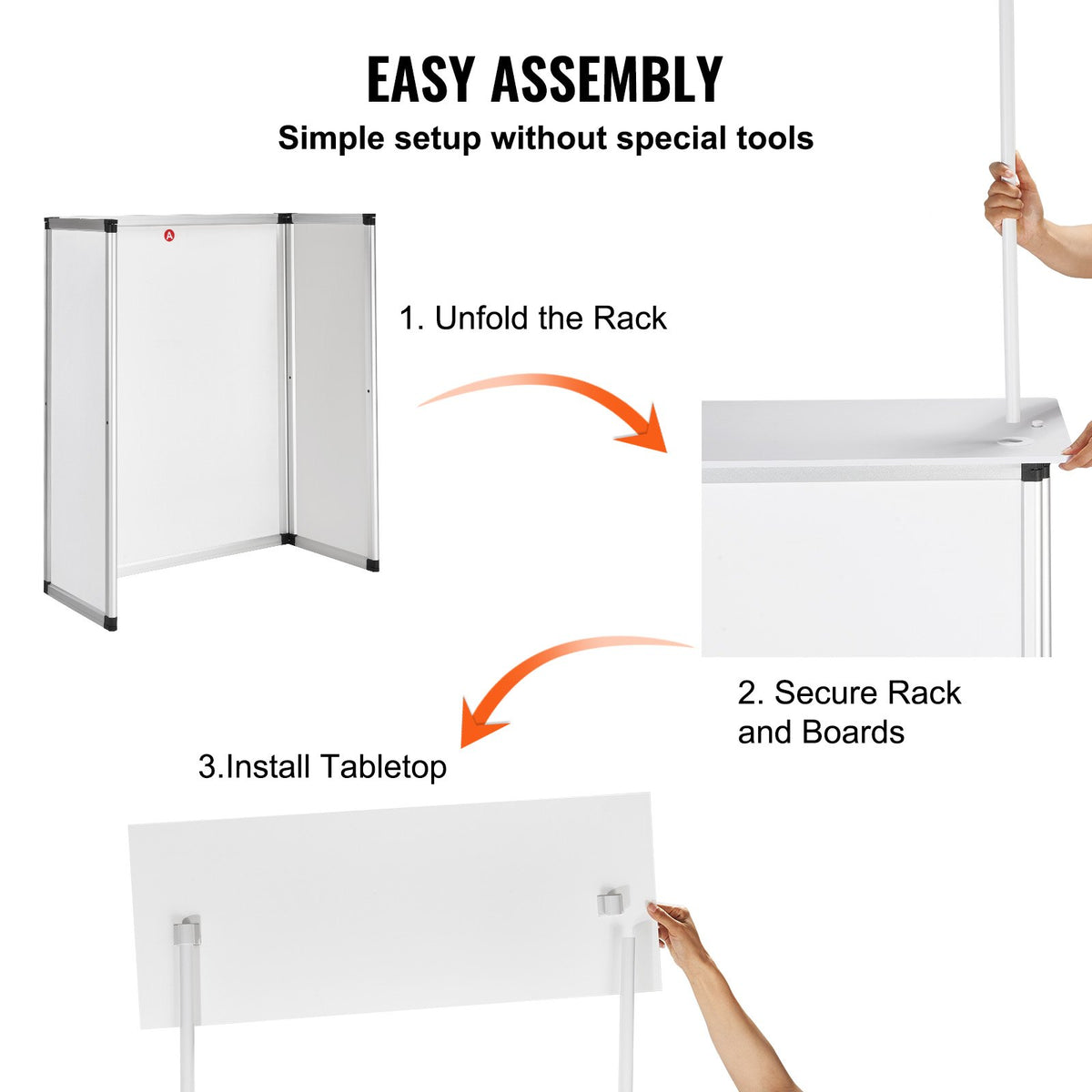 Portable Tradeshow Podium Table, 785 x 380 x 1815 mm, Display Exhibition Counter Stand Booth Fair with Wall, Foldable Promotion Retail Bar Table Pop Up Podium with Storage Rack/Carrying Bag
