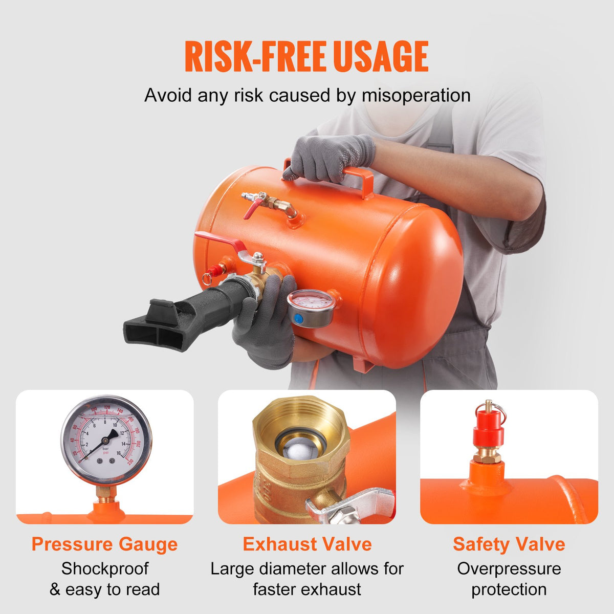 Tire Bead Seater, 5 Gal/19L Air Tire Bead Blaster with Pressure Gauge & Handle, 145 PSI Seating Tool Inflator Tank, 85-116 PSI Operating Pressure for Car Truck ATV